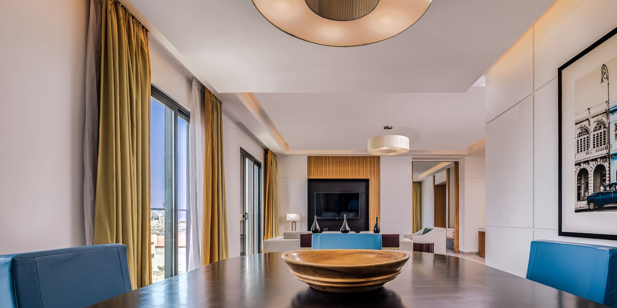 a room with a bowl on a table