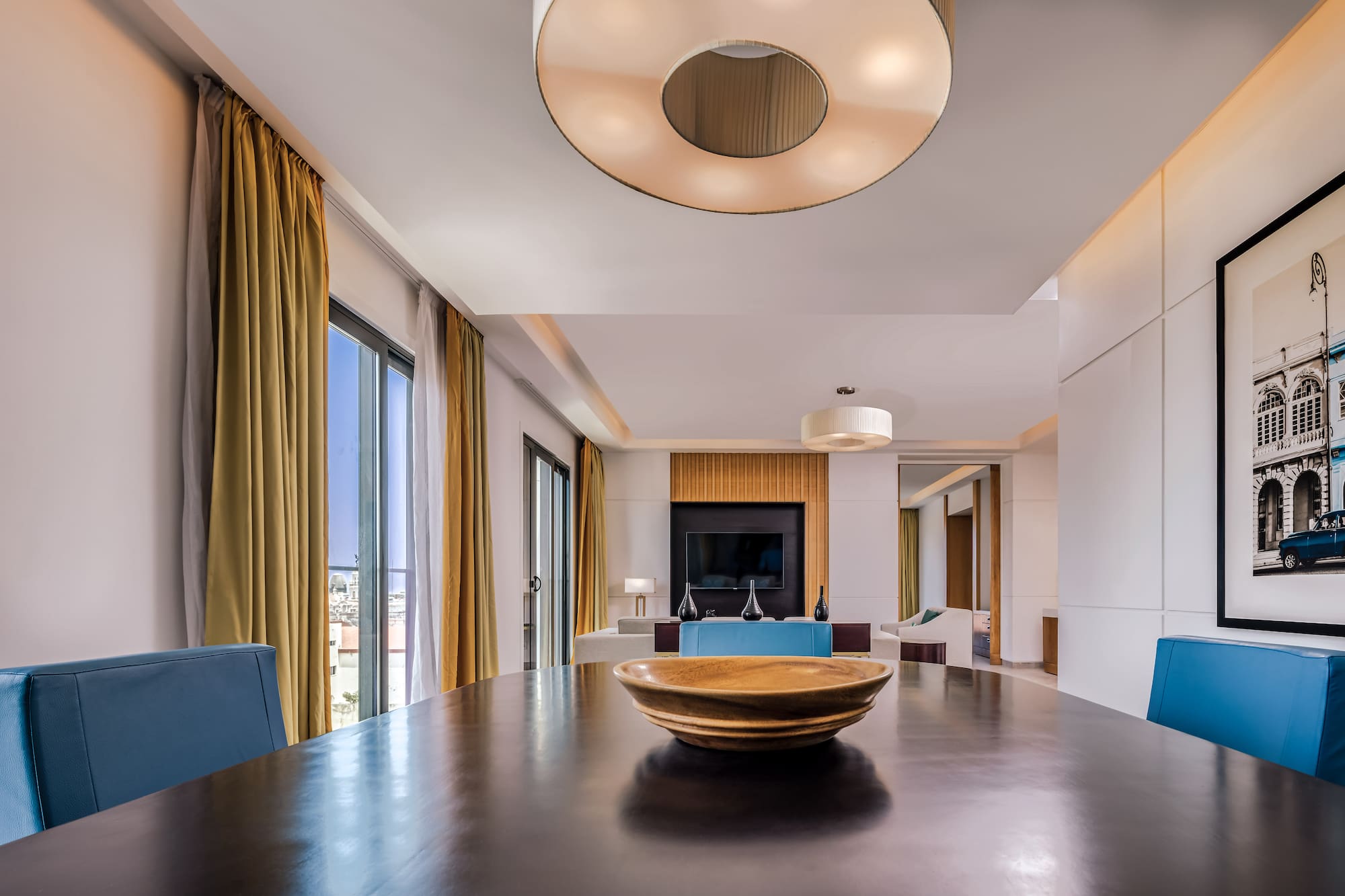 a room with a bowl on a table