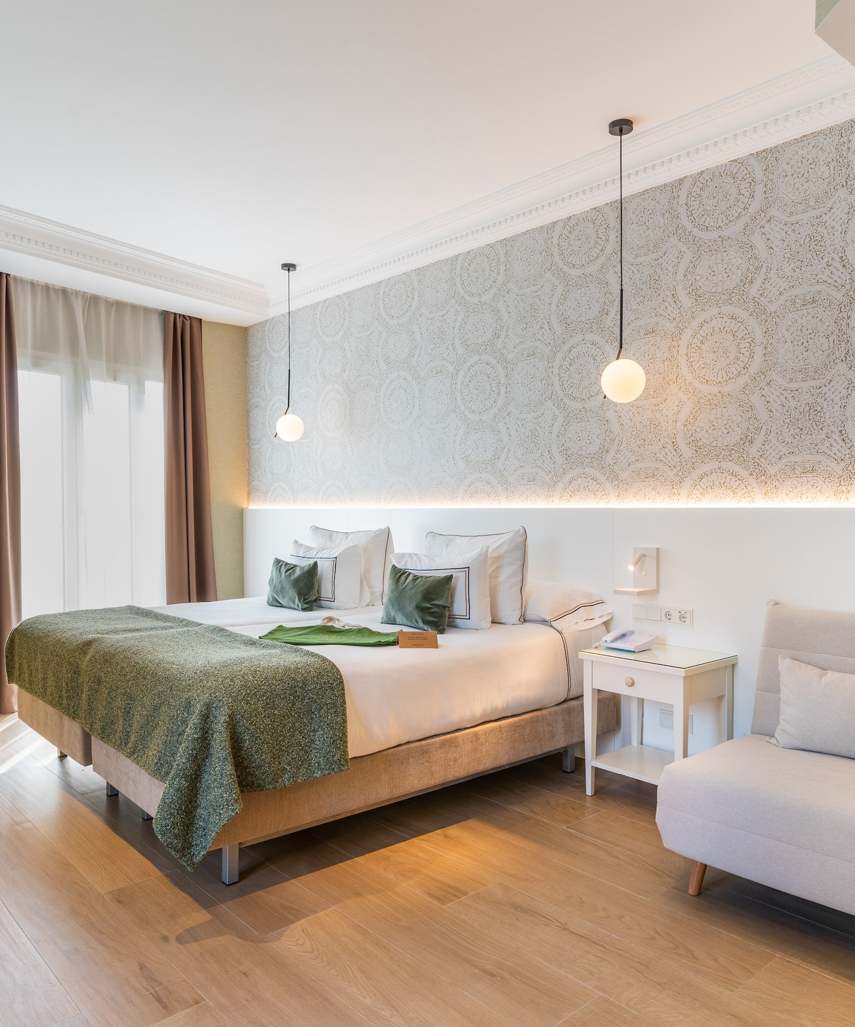 a room with a bed and a chair