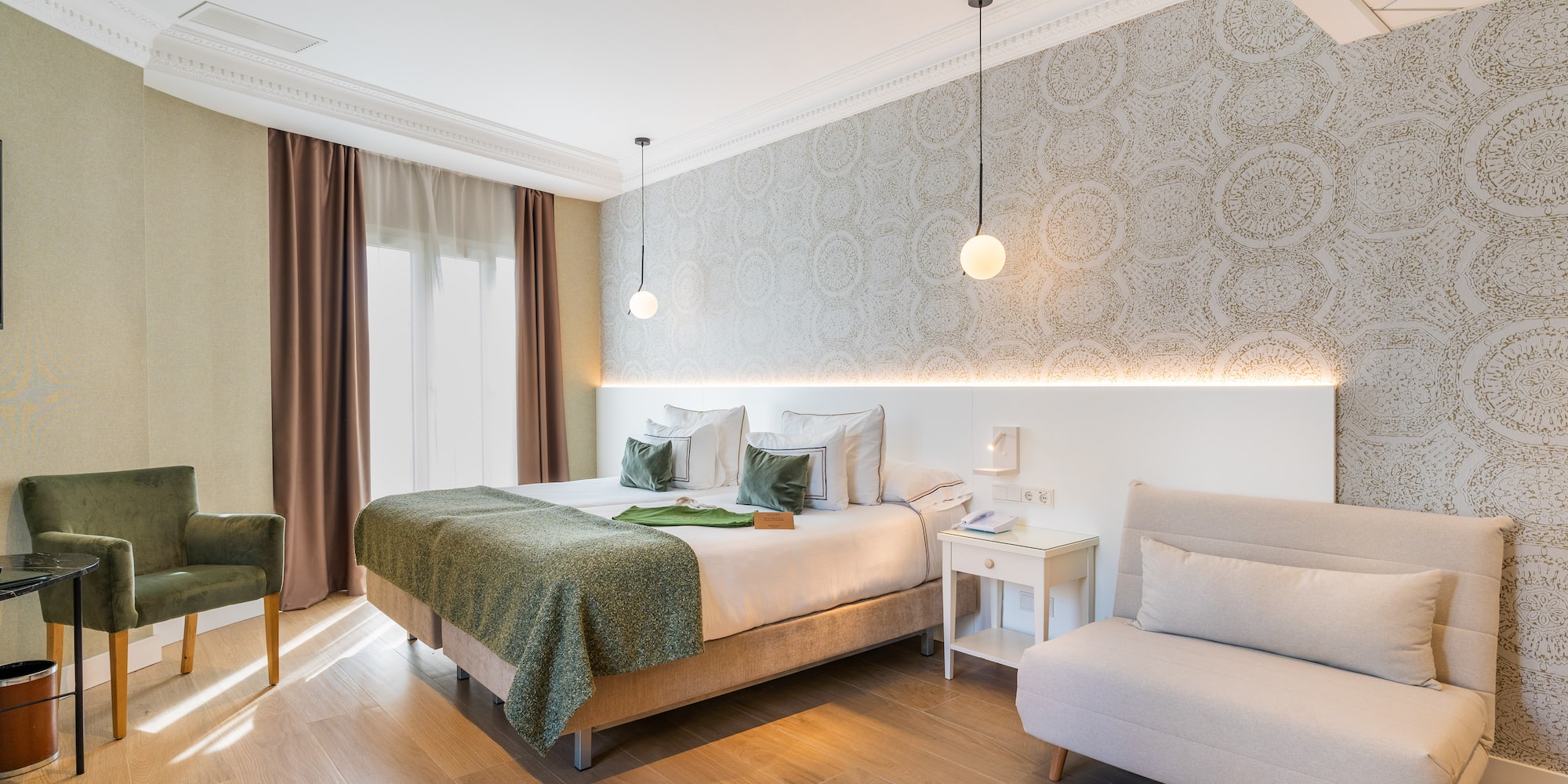 a room with a bed and a chair