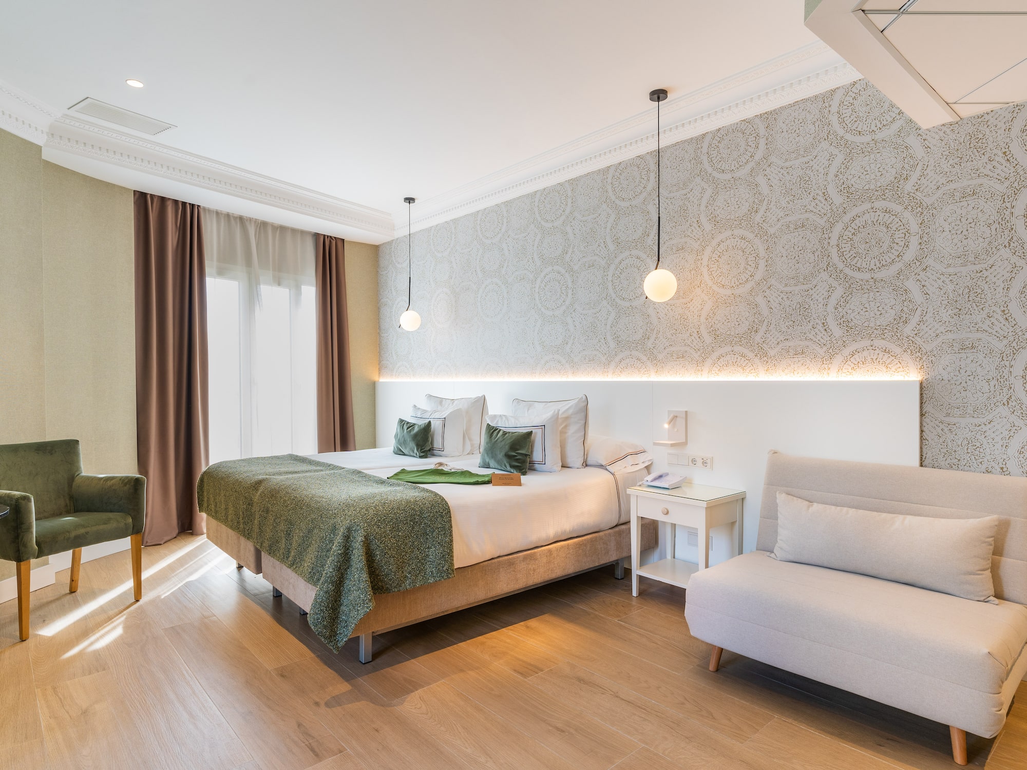 a room with a bed and a chair