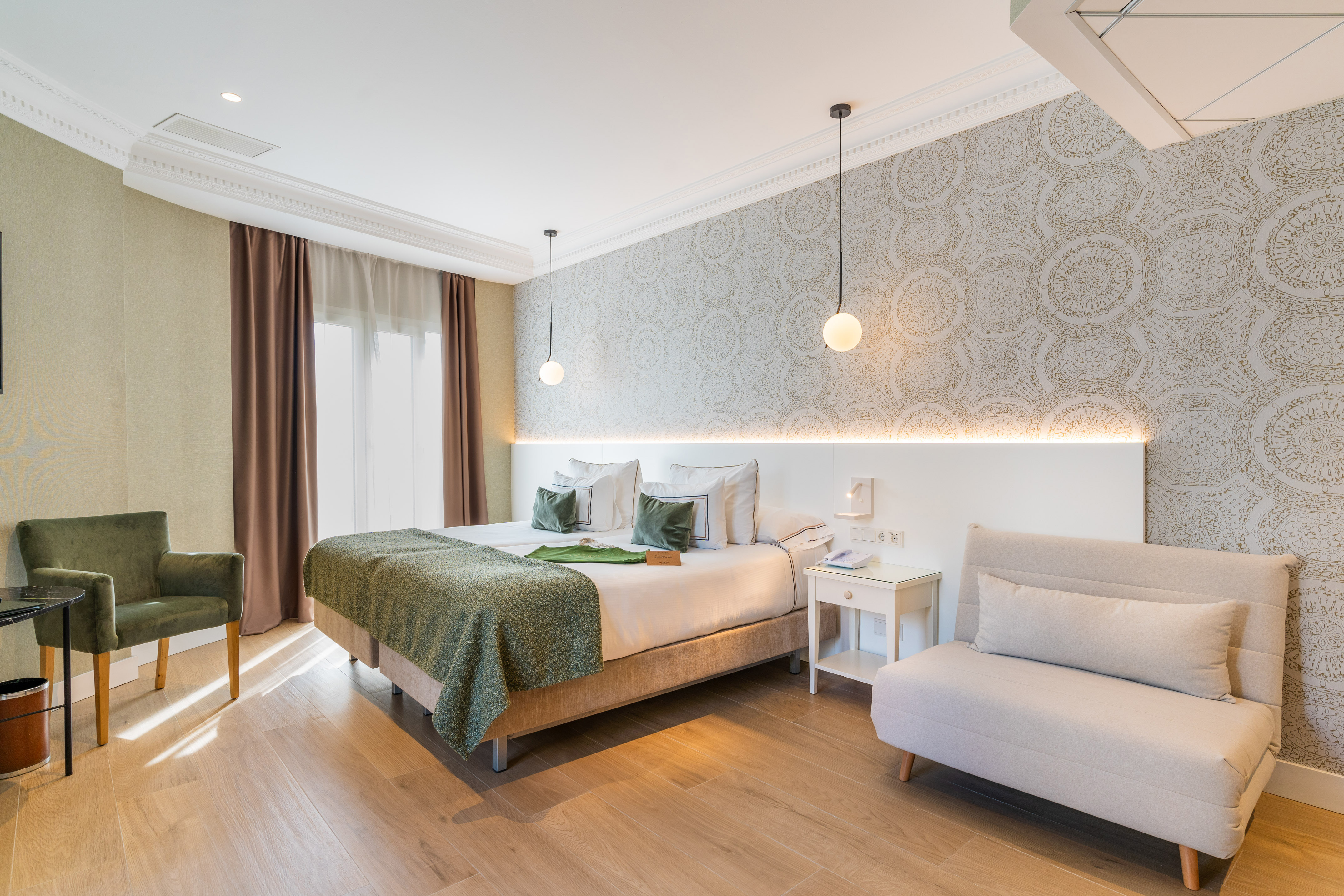 a room with a bed and a chair