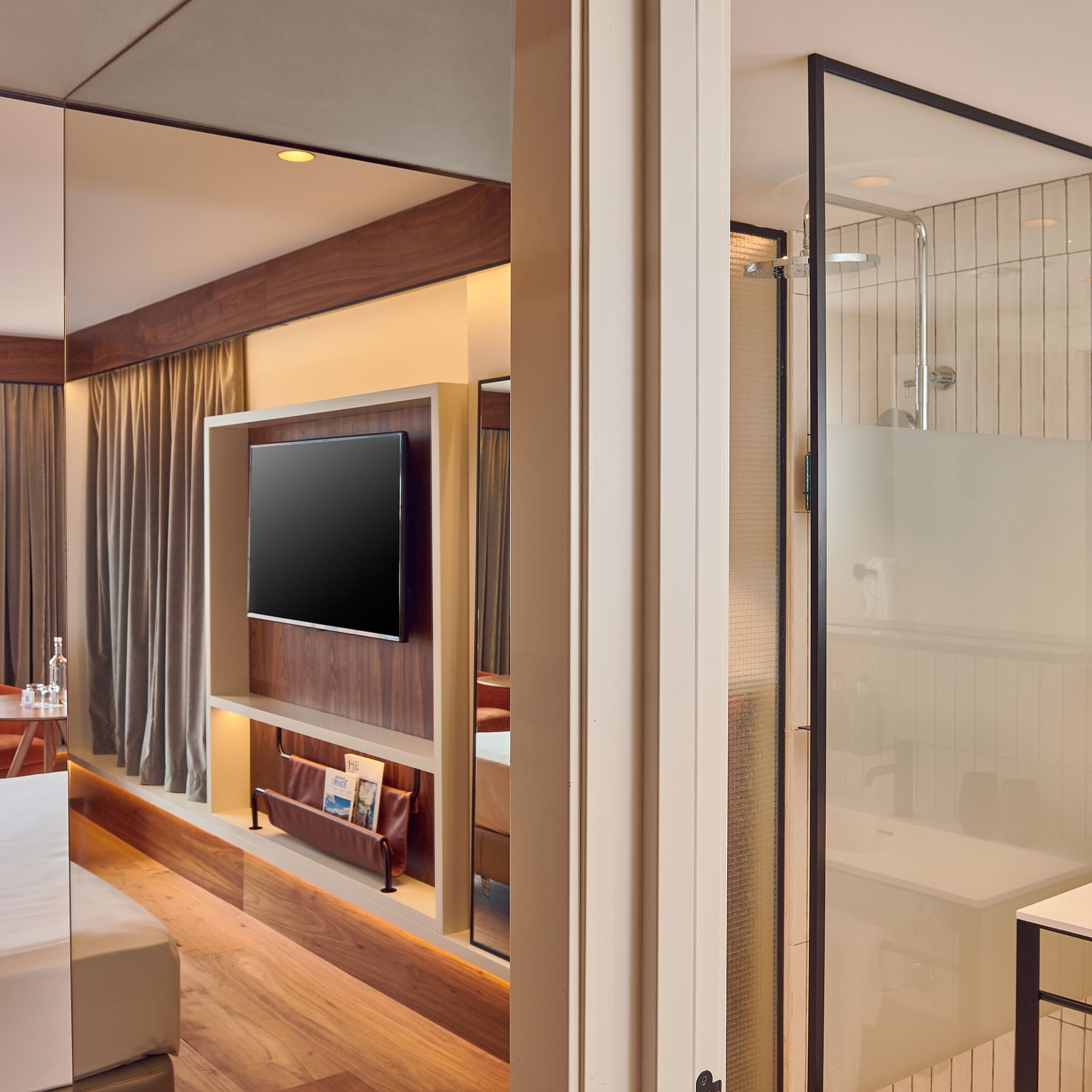 a room with a tv on the wall