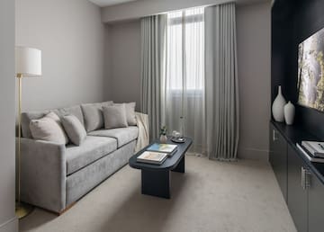 a living room with a couch and a coffee table
