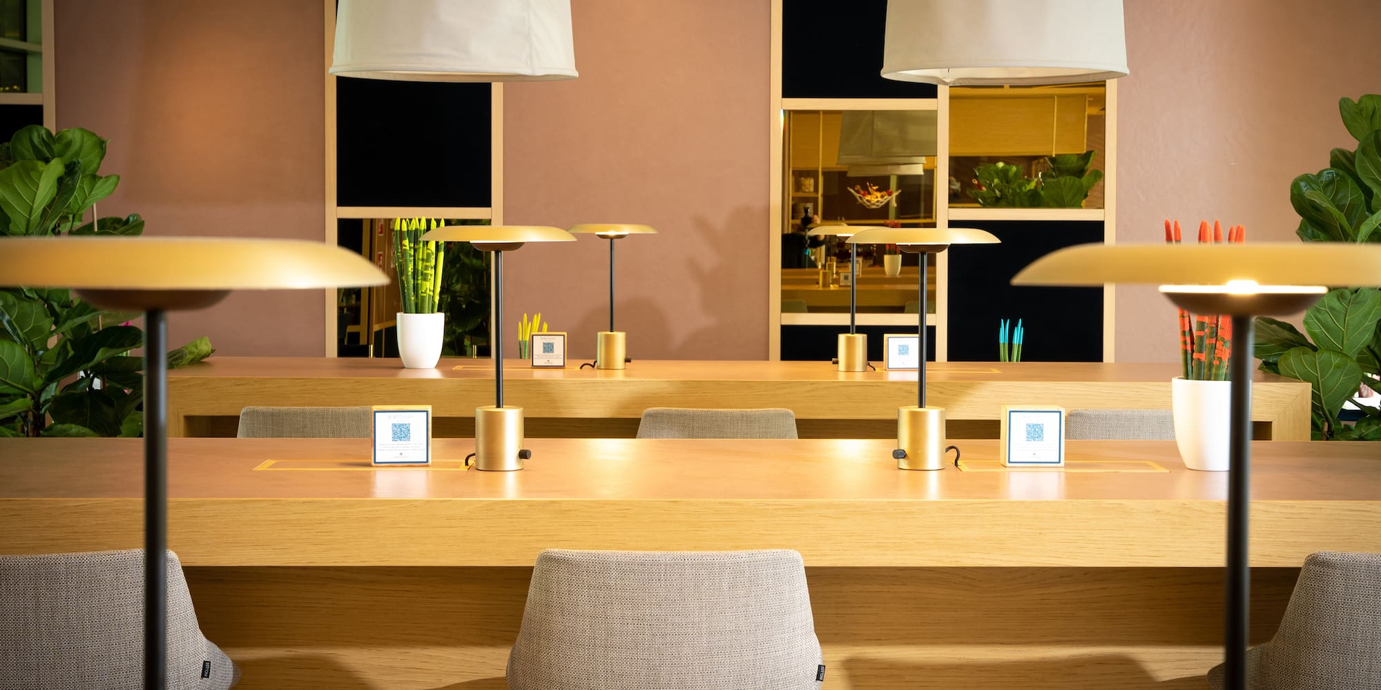 a room with tables and chairs