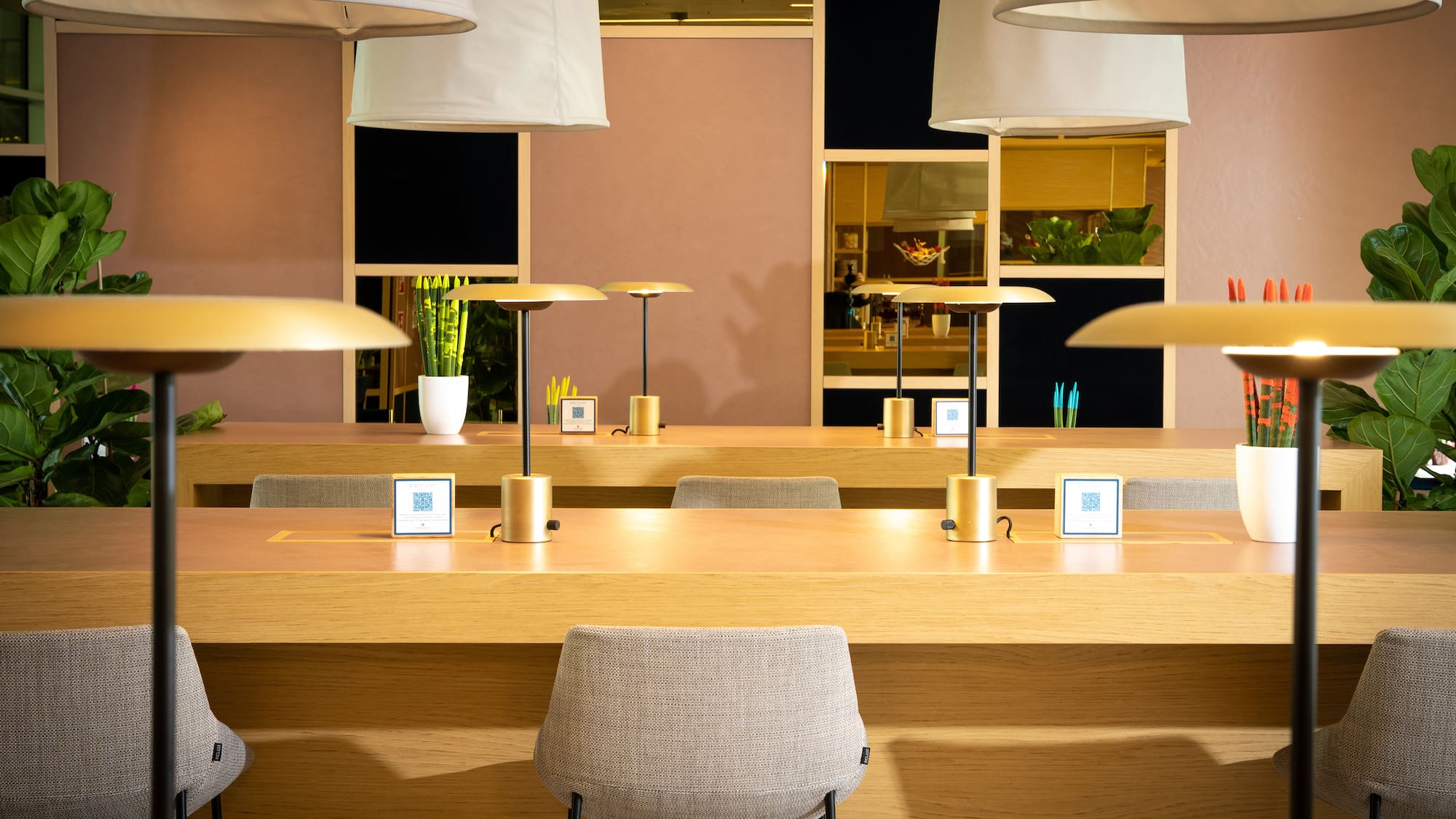 a room with tables and chairs