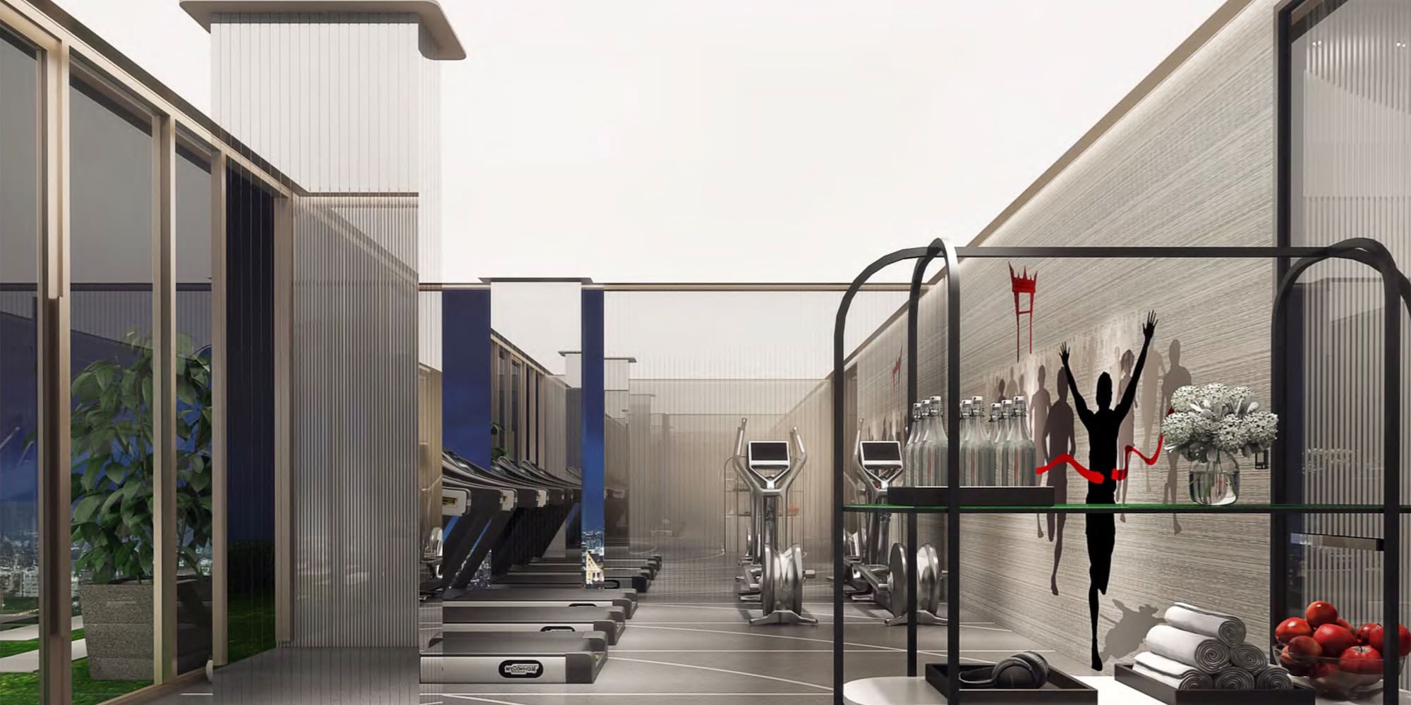 a gym with treadmills and exercise equipment