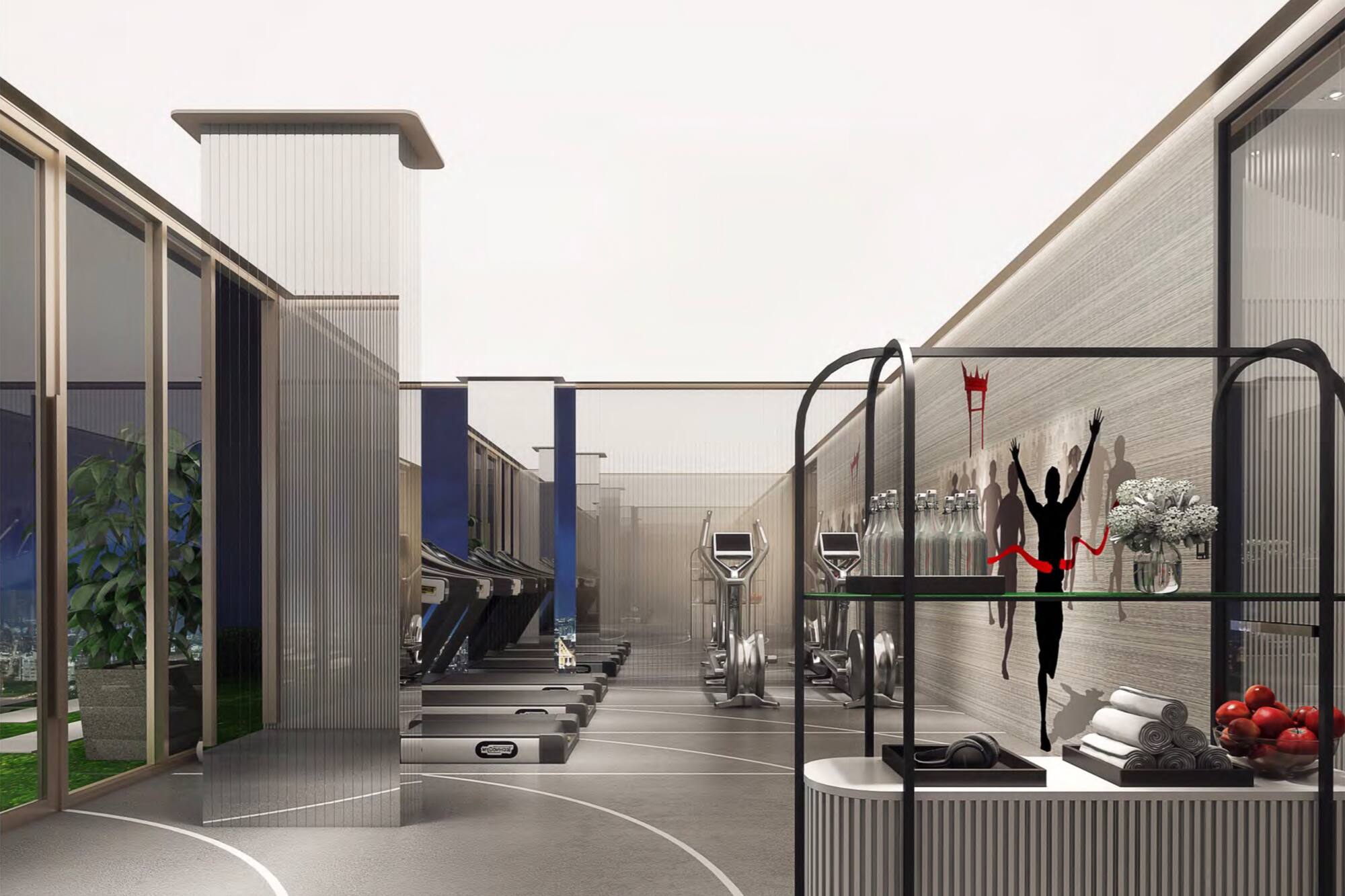 a gym with treadmills and exercise equipment