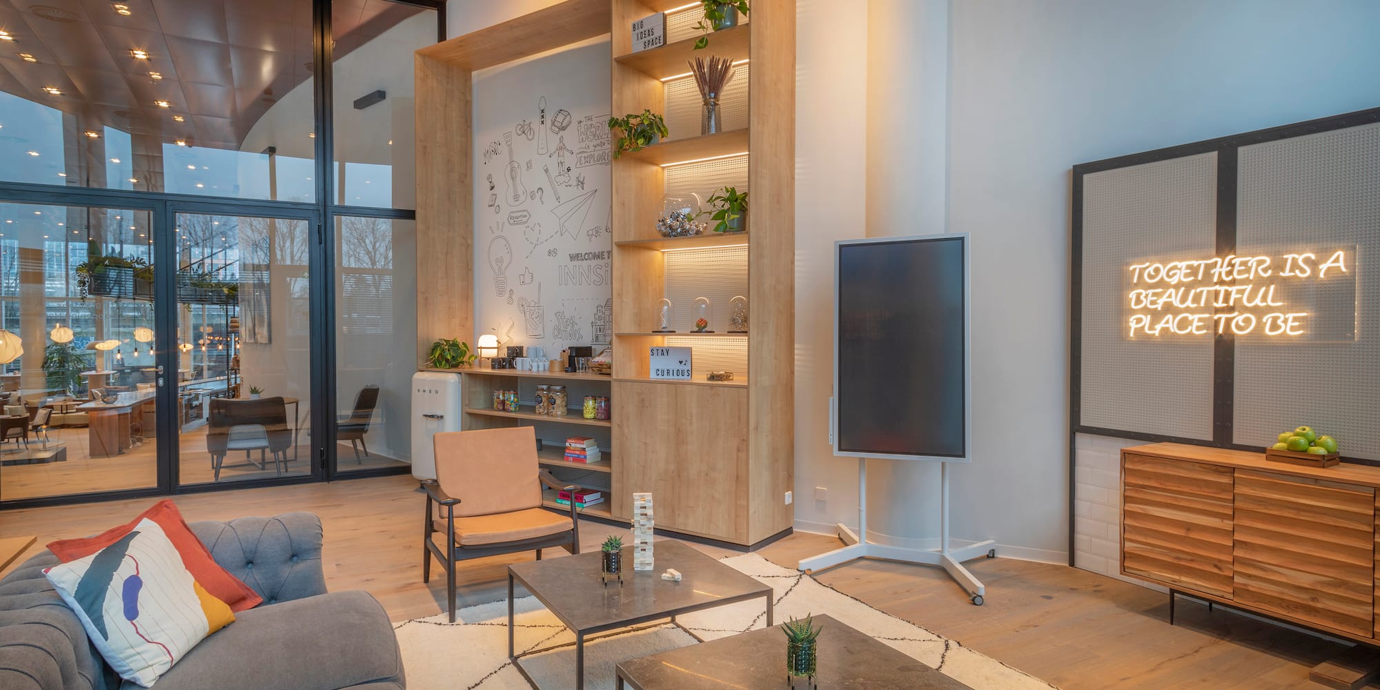 a living room with a couch and a tv