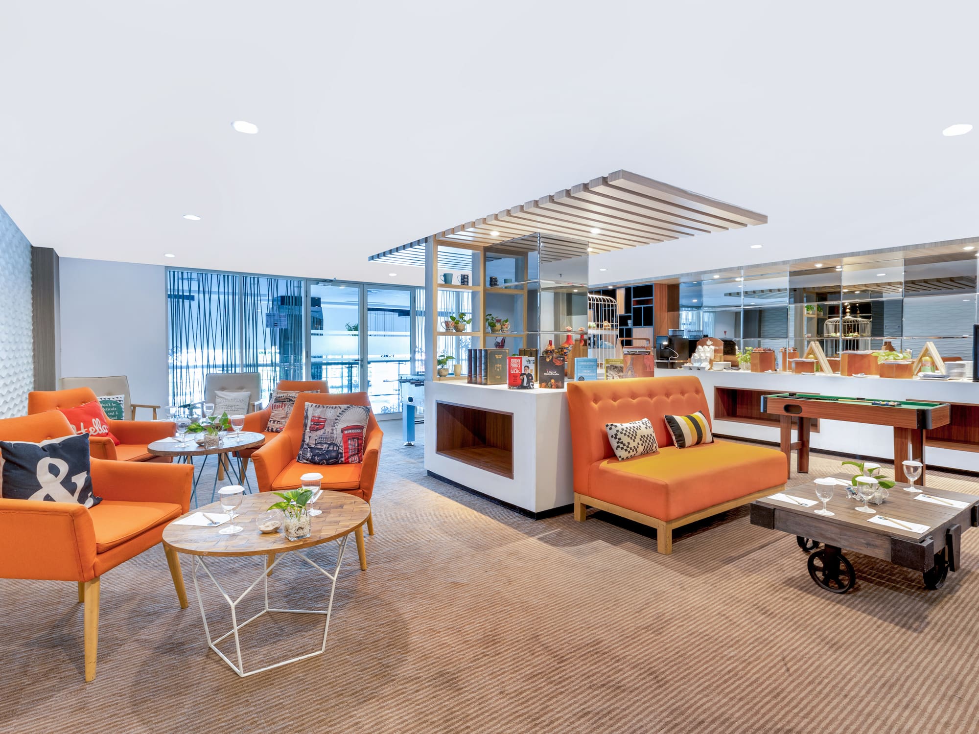 a room with tables and chairs