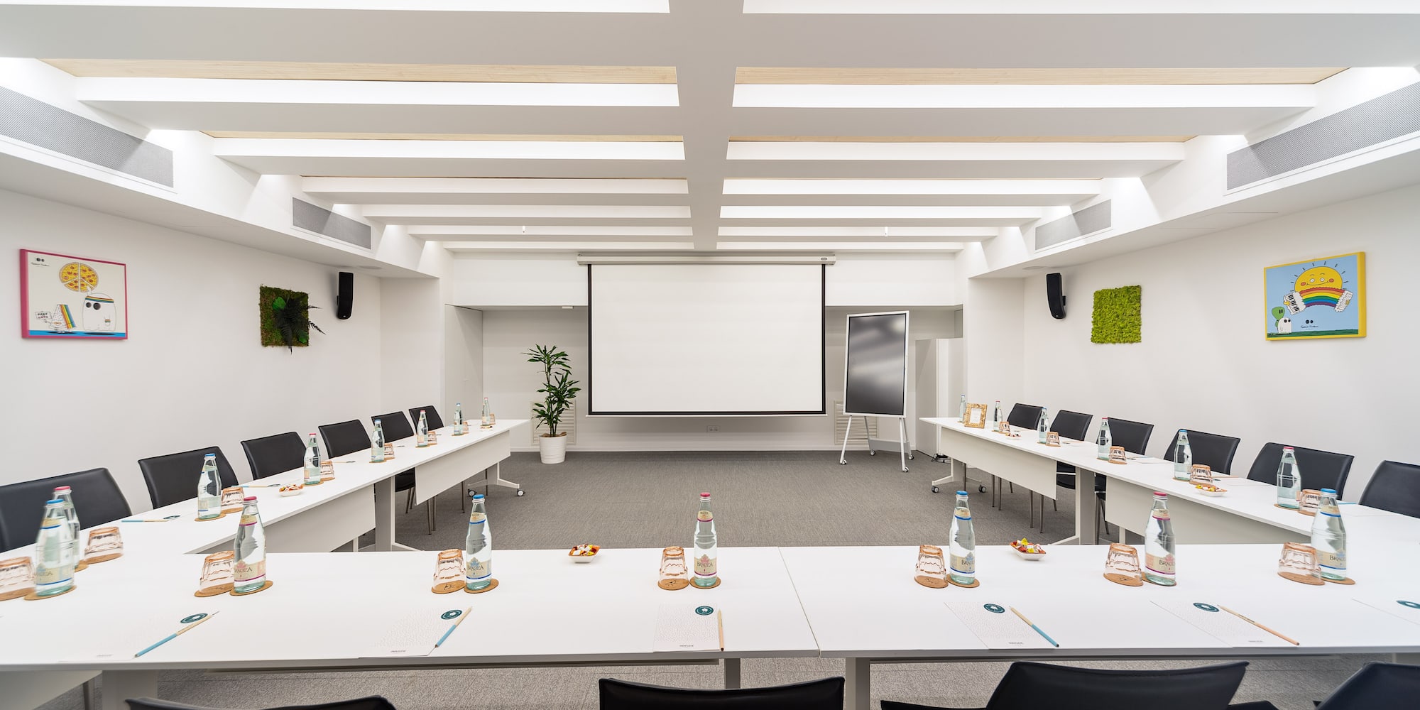 a room with tables and chairs