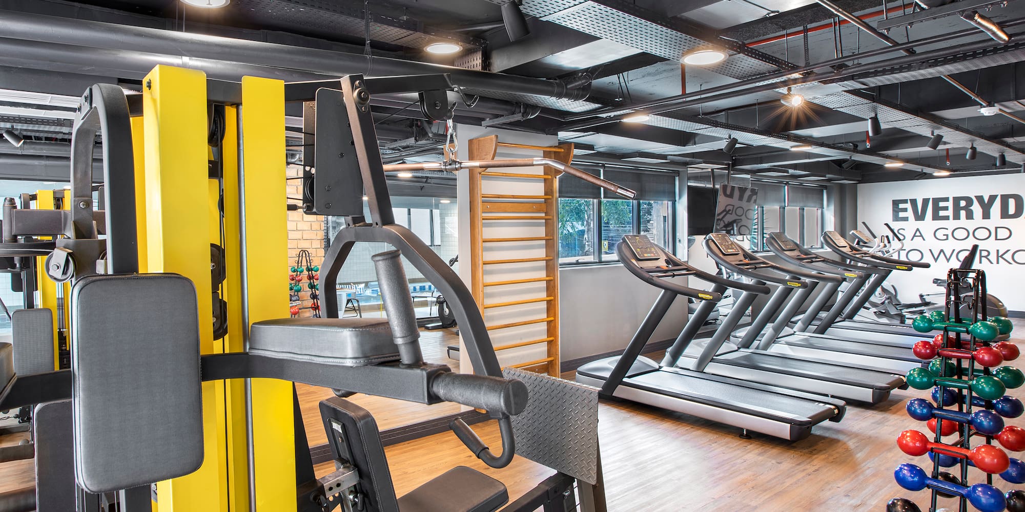 a room with exercise equipment