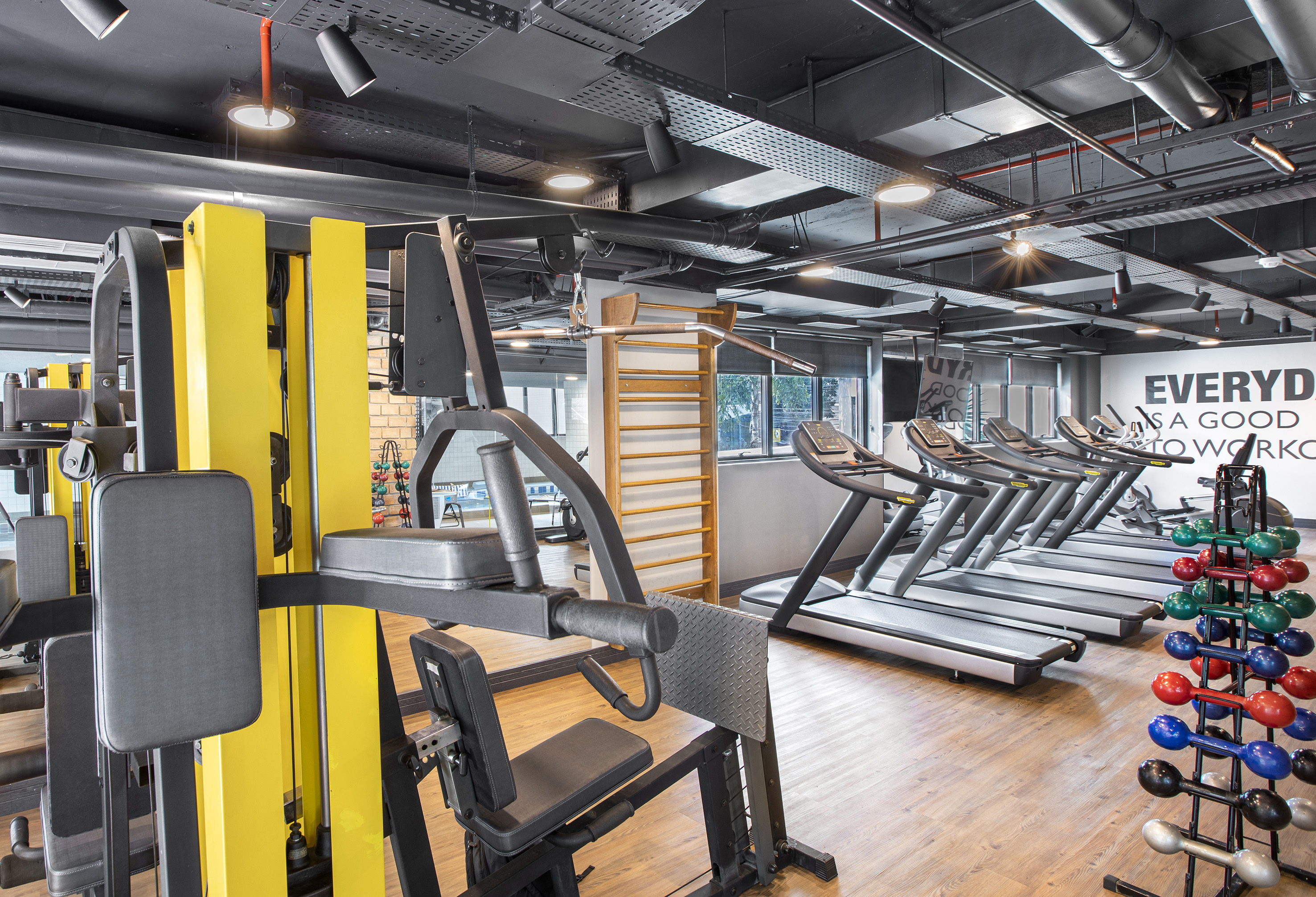 a room with exercise equipment