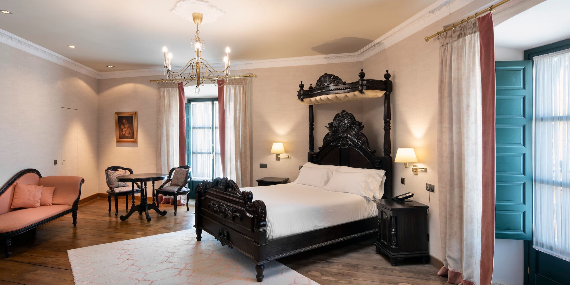 a room with a bed and a table