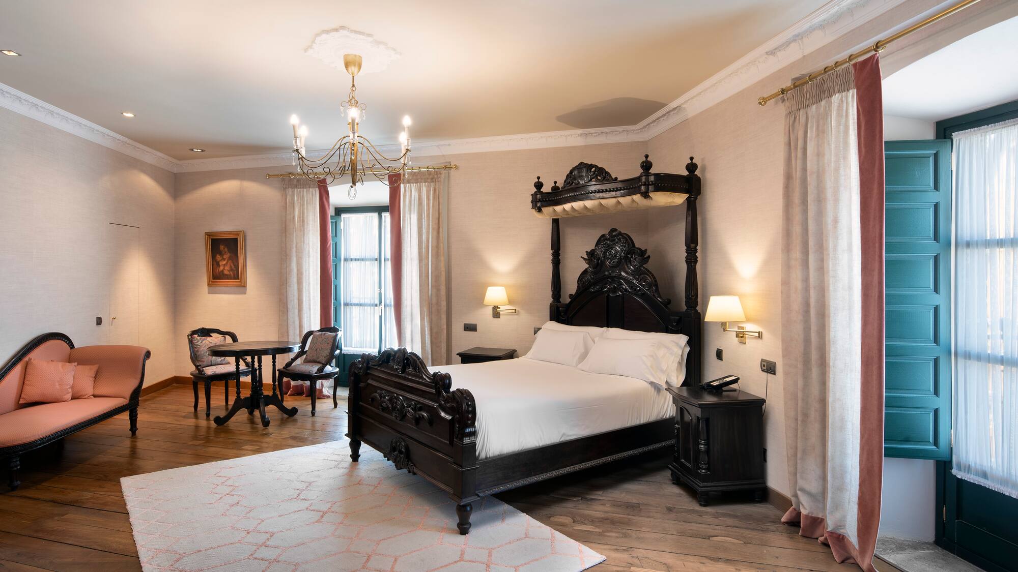 a room with a bed and a table