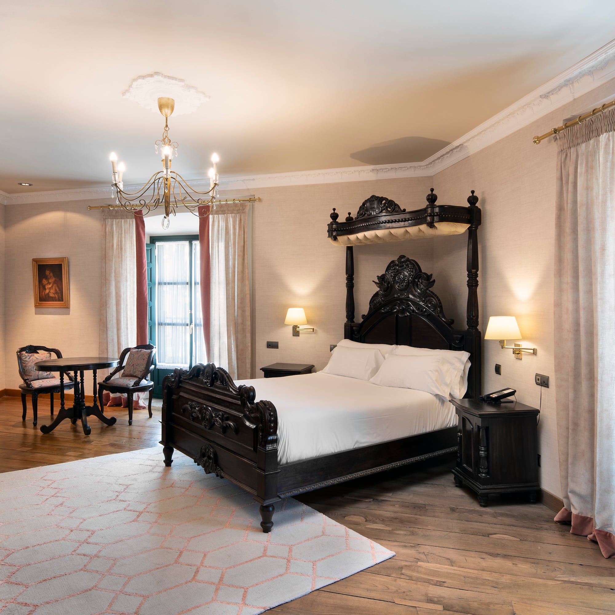 a room with a bed and a table