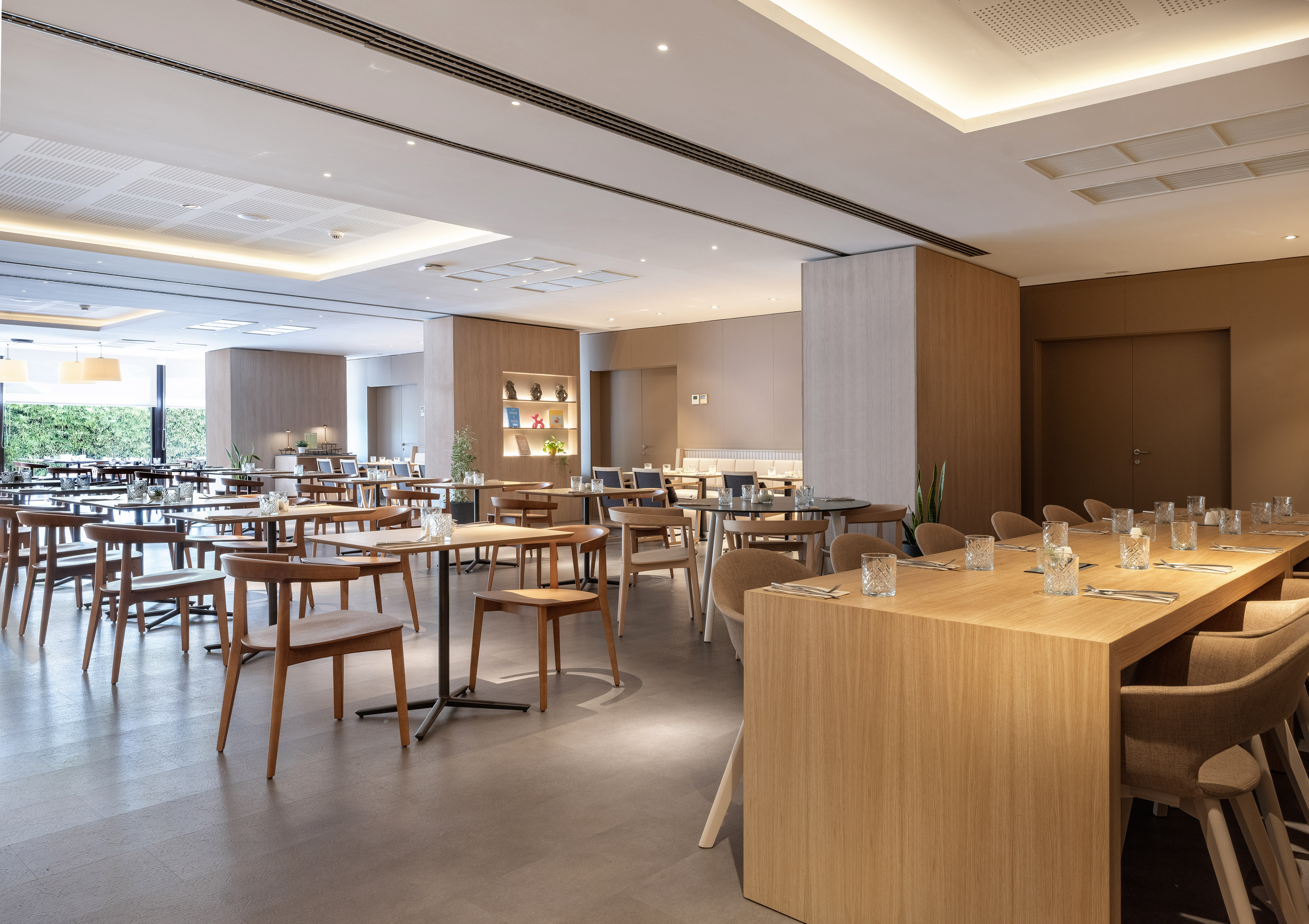 a room with a large ceiling and a large doorway