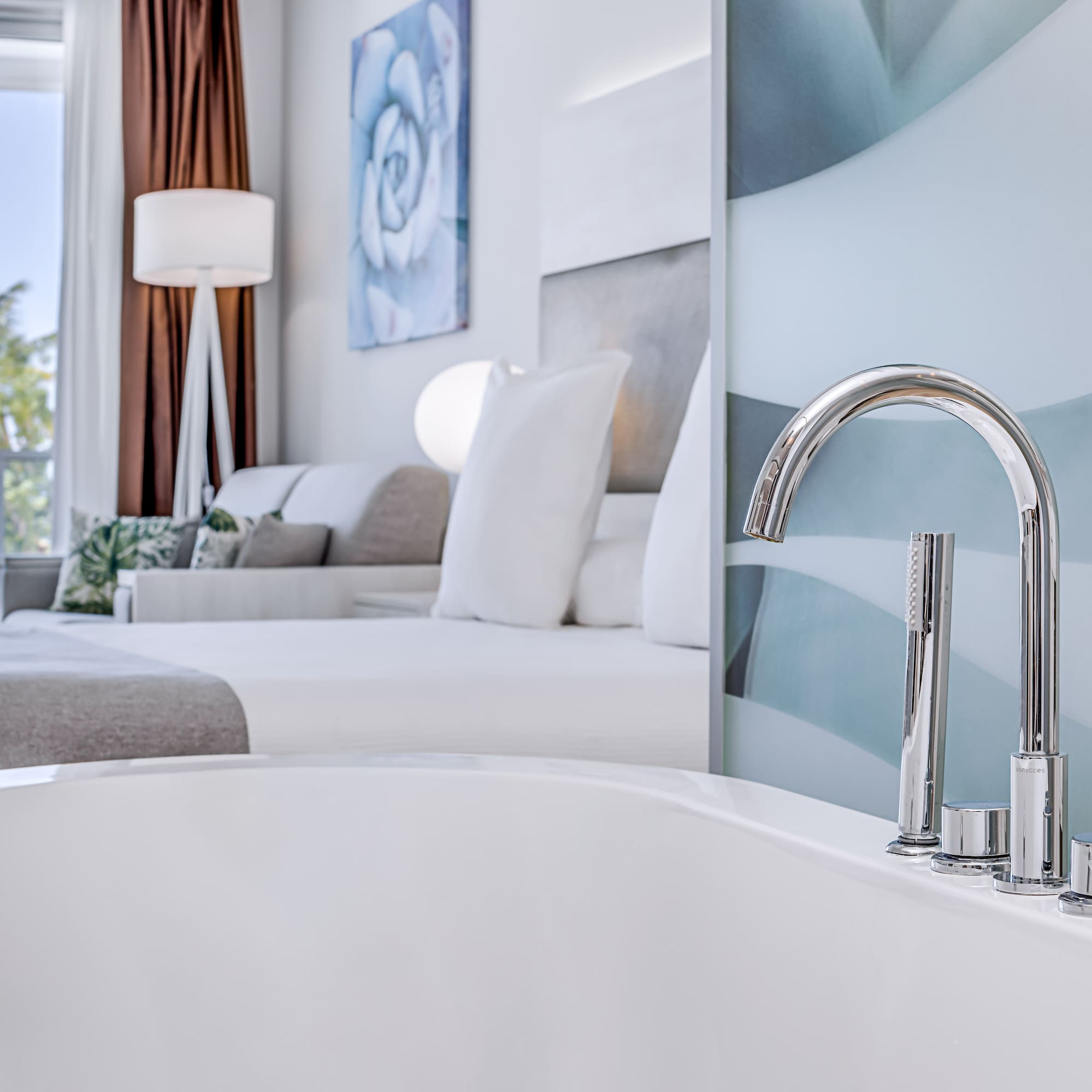 a bathtub in a hotel room