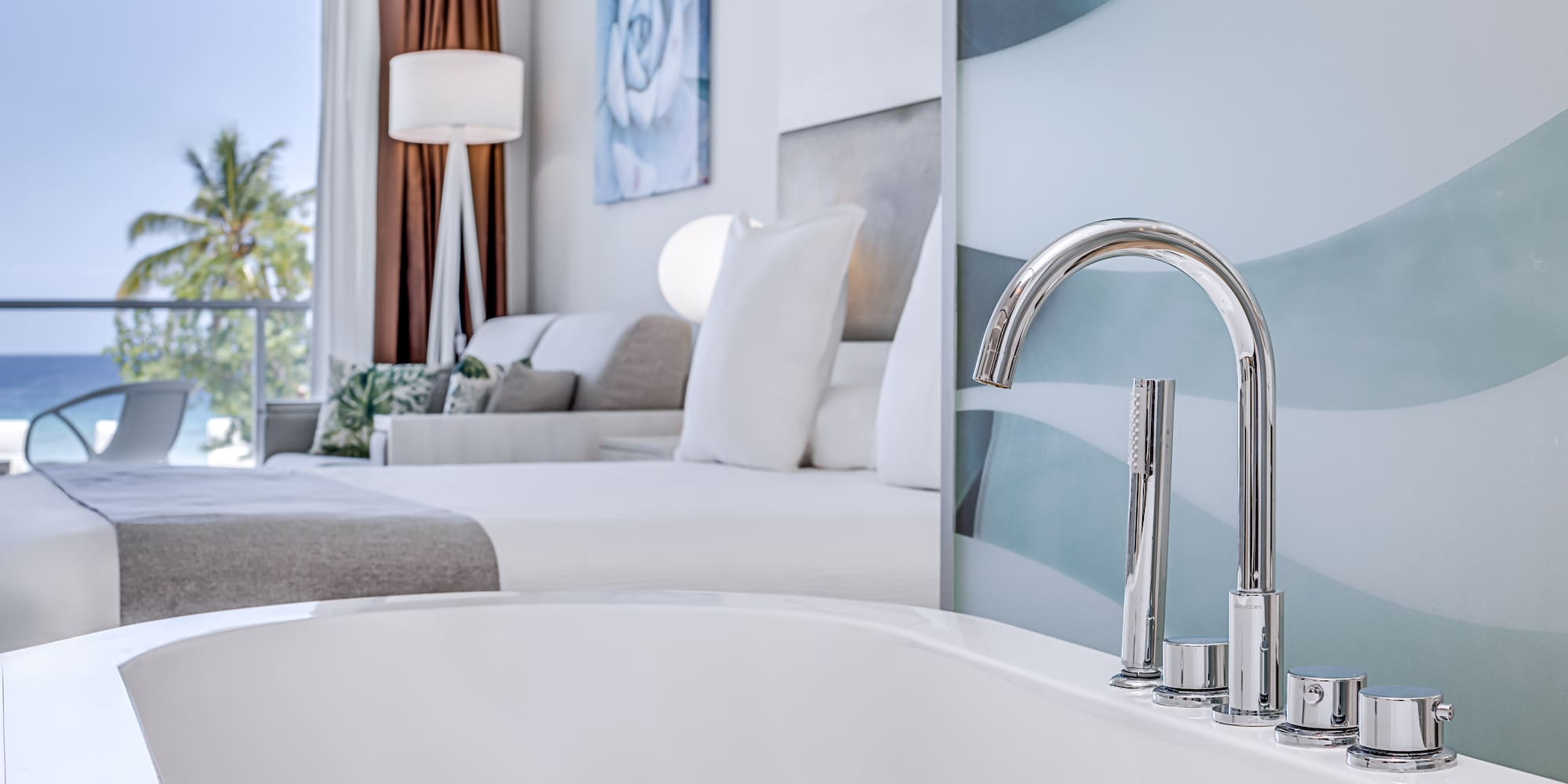 a bathtub in a hotel room