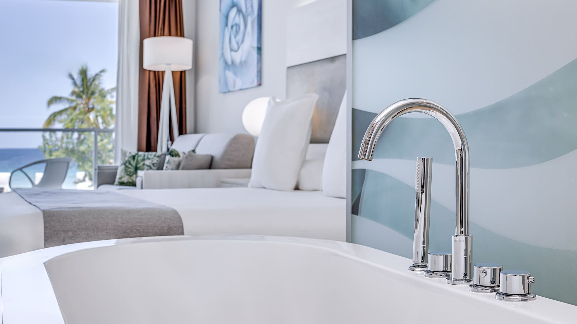 a bathtub in a hotel room
