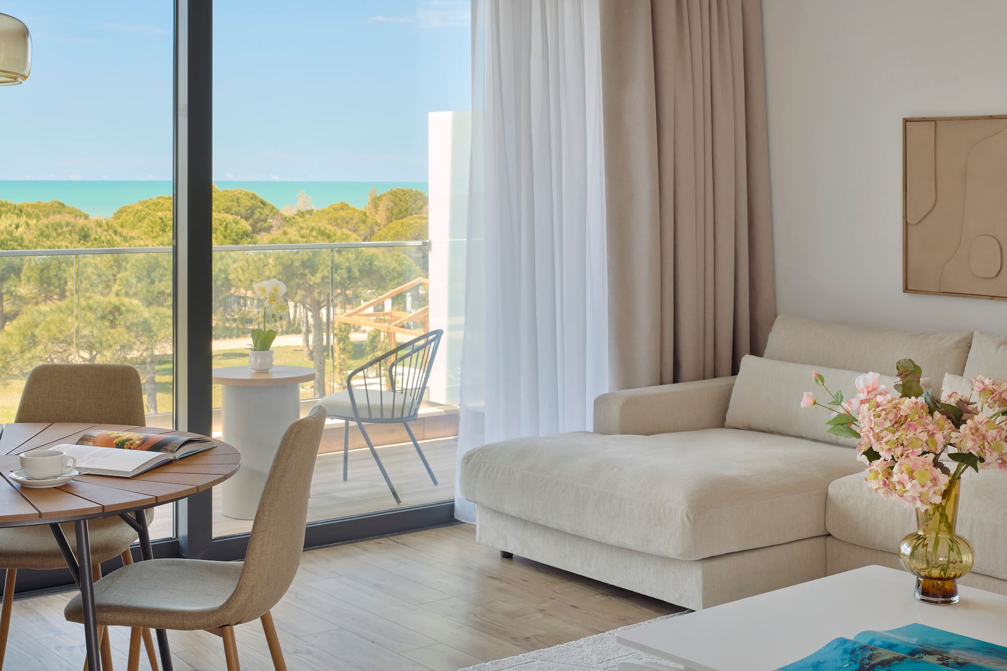 a living room with a couch and a table