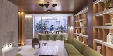 a room with a couch and a table