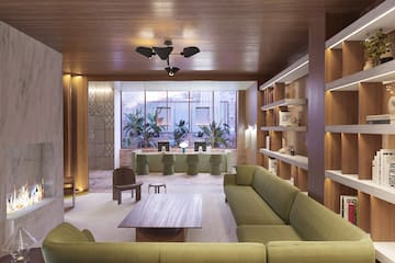 a room with a couch and a table