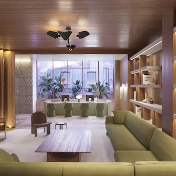 a room with a couch and a table