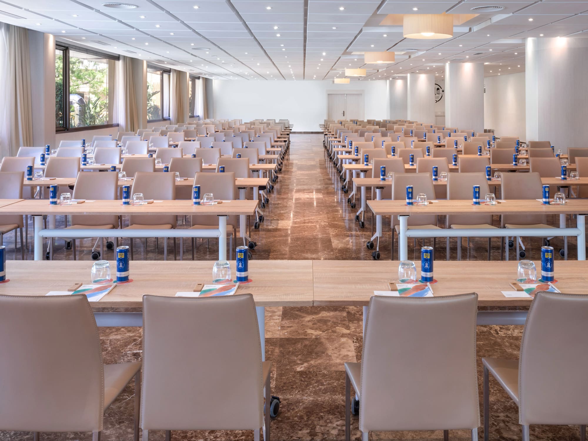 a room with tables and chairs