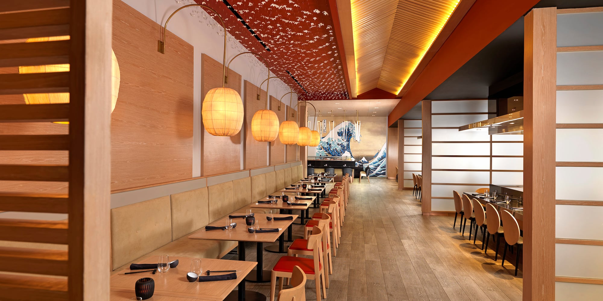 a restaurant with tables and chairs