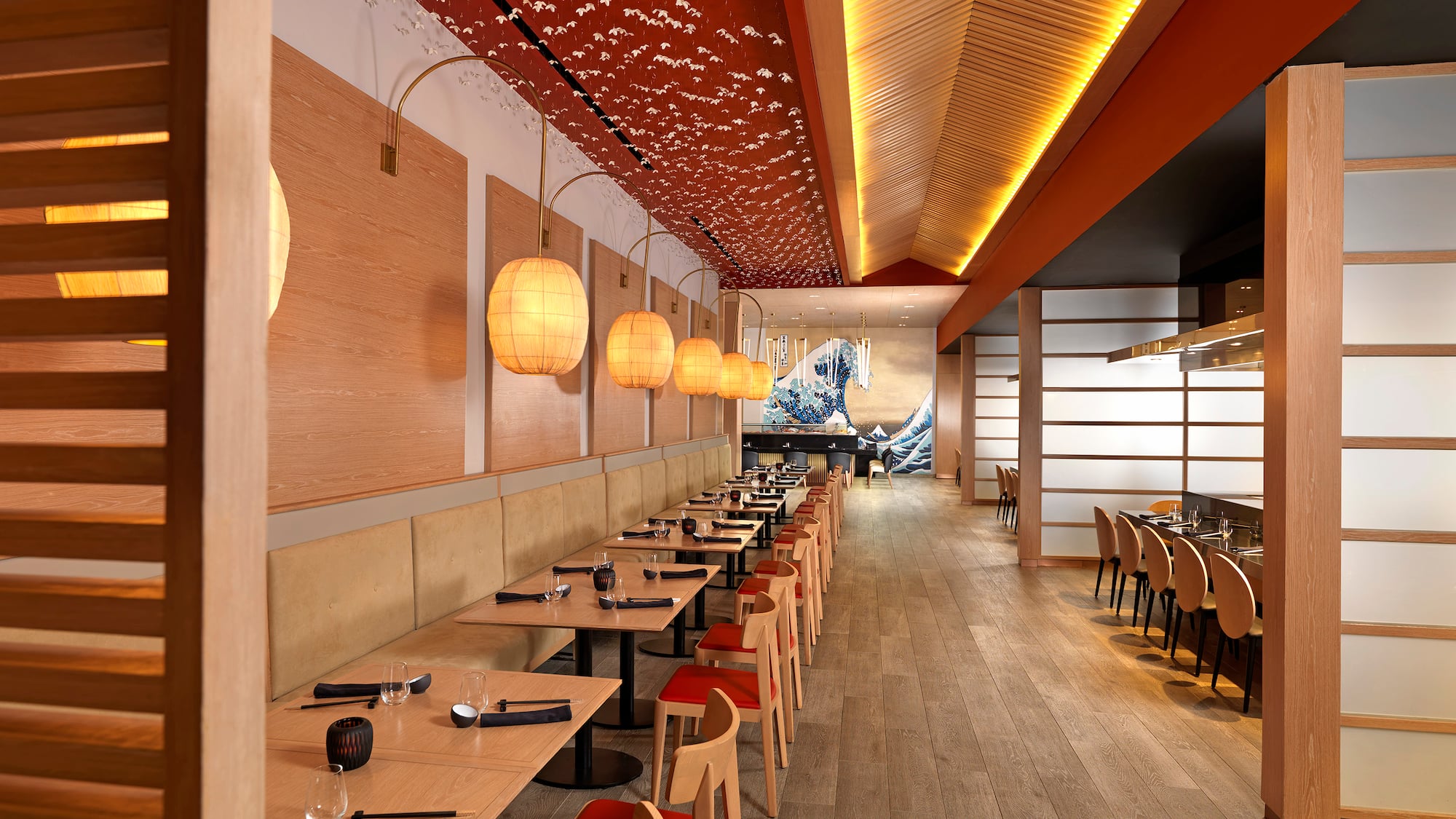 a restaurant with tables and chairs