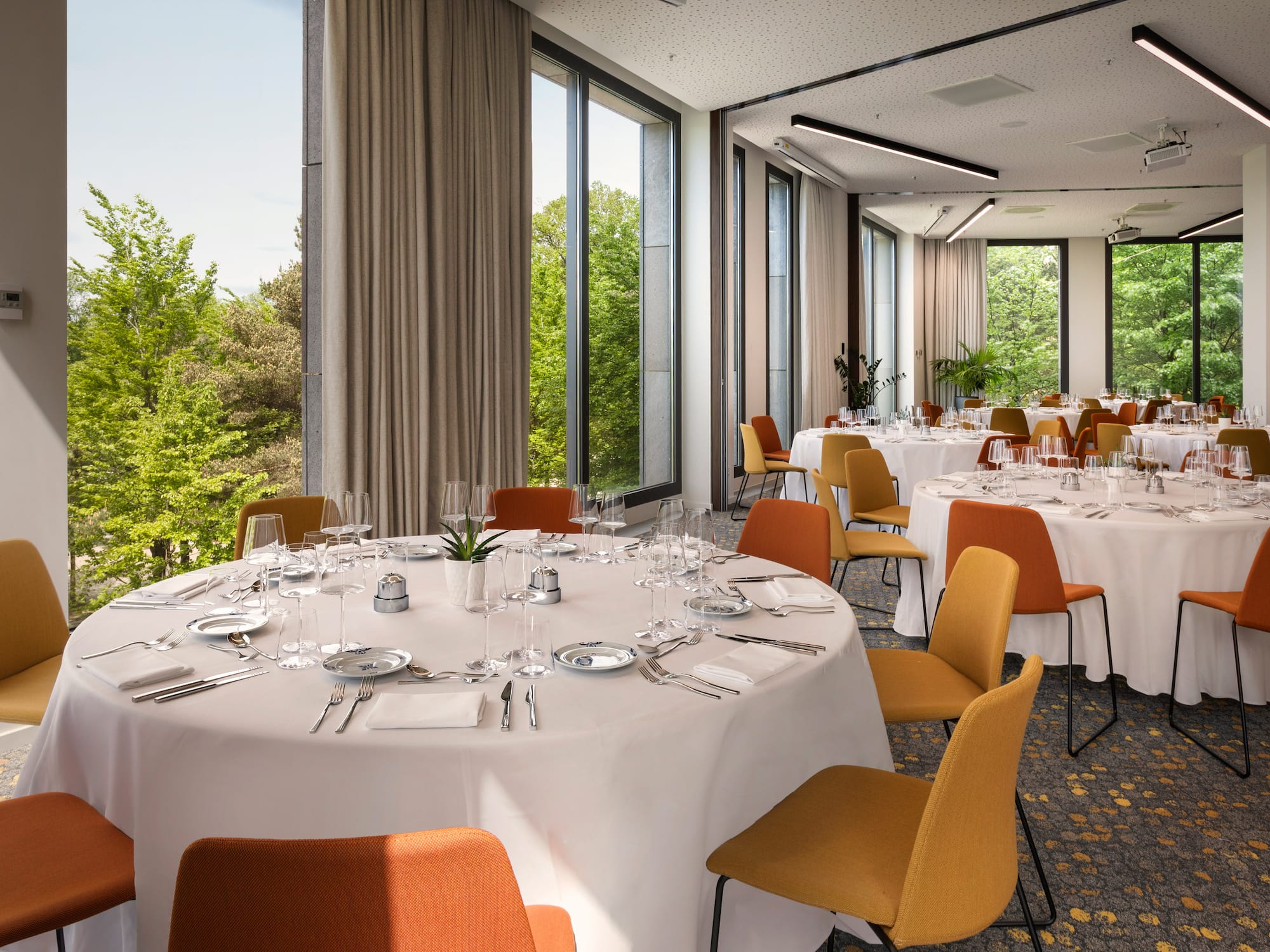 a room with tables and chairs