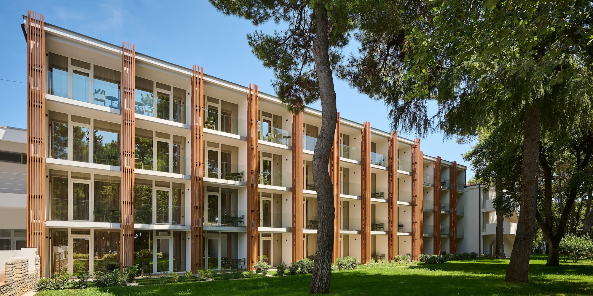 a building with trees in the background