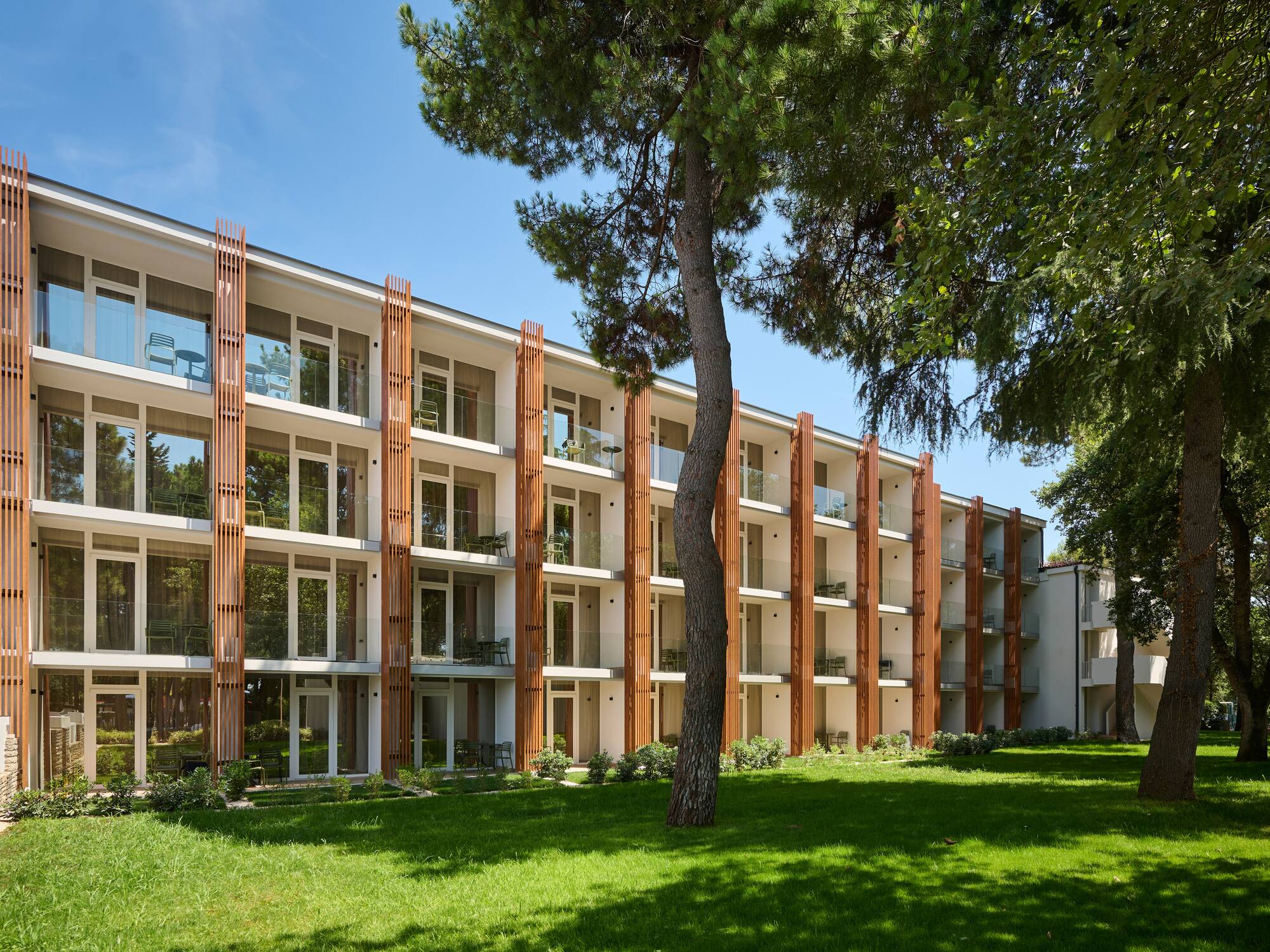 a building with trees in the background