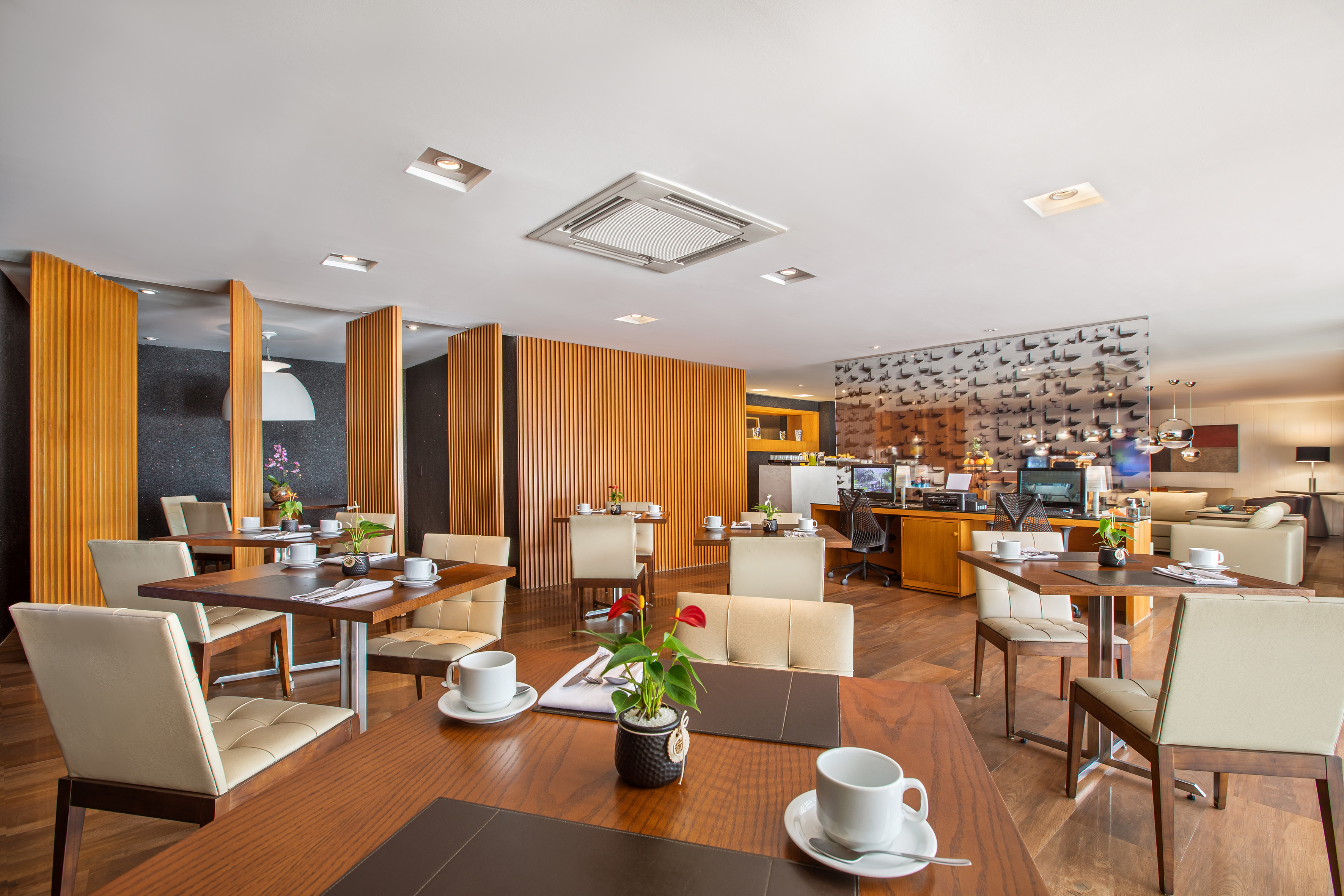 a room with tables and chairs