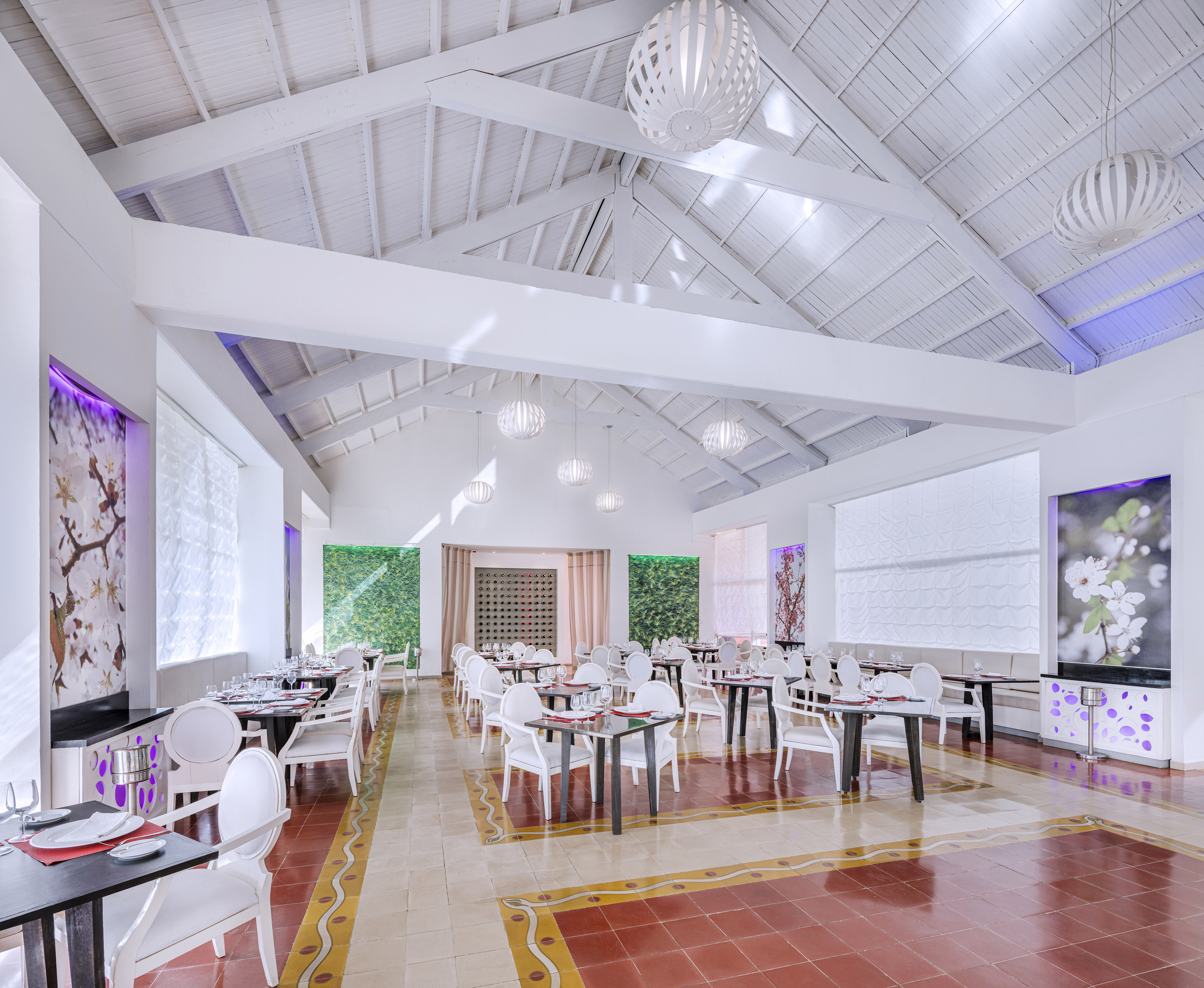 a room with tables and chairs