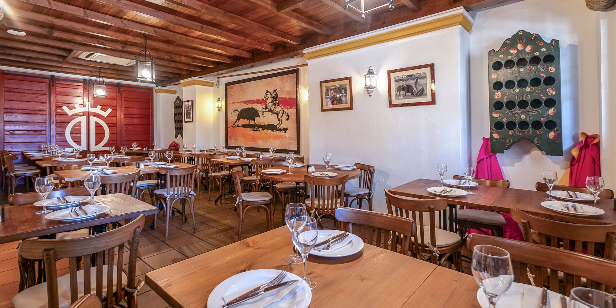 a room with tables and chairs