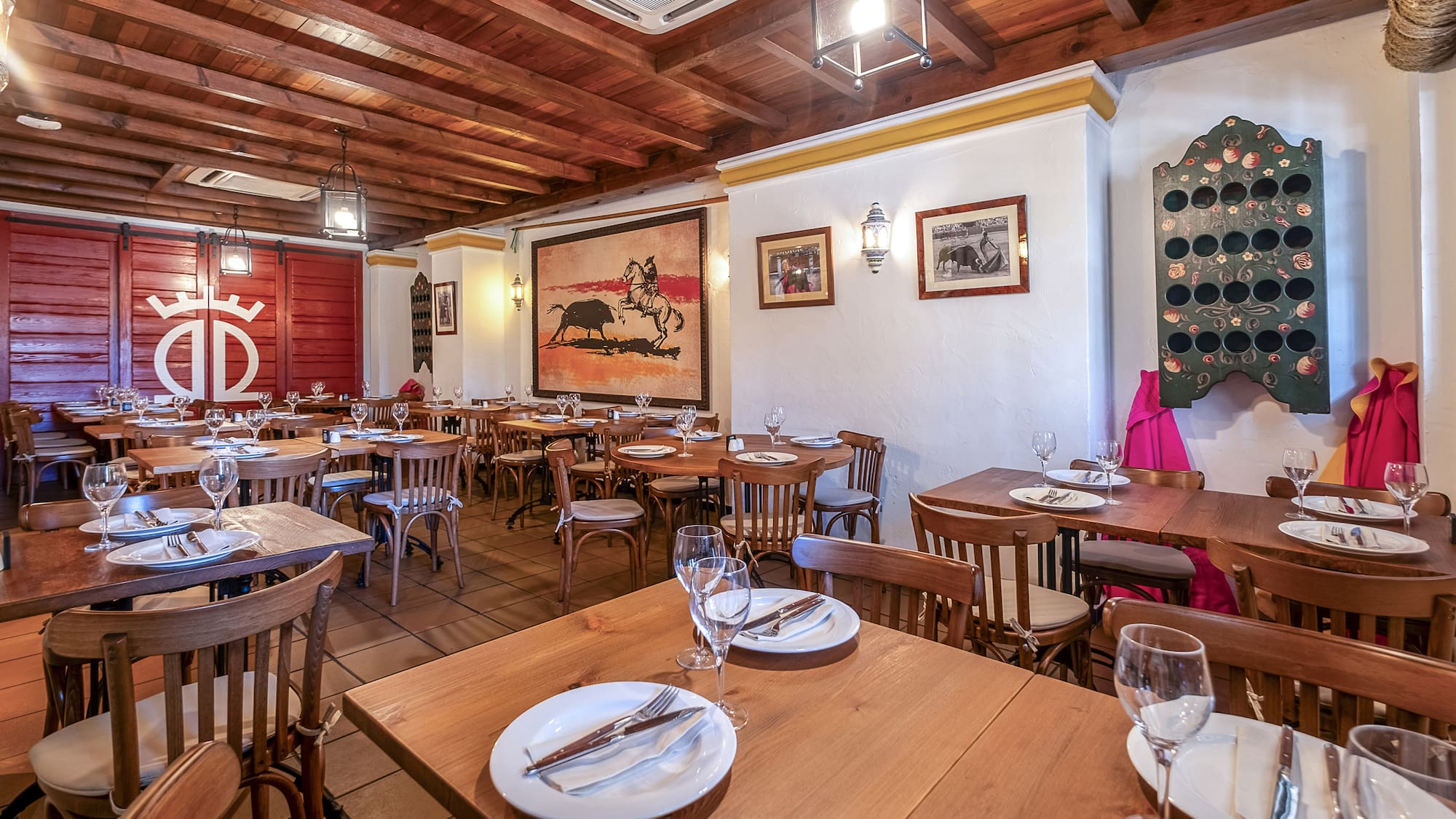 a room with tables and chairs