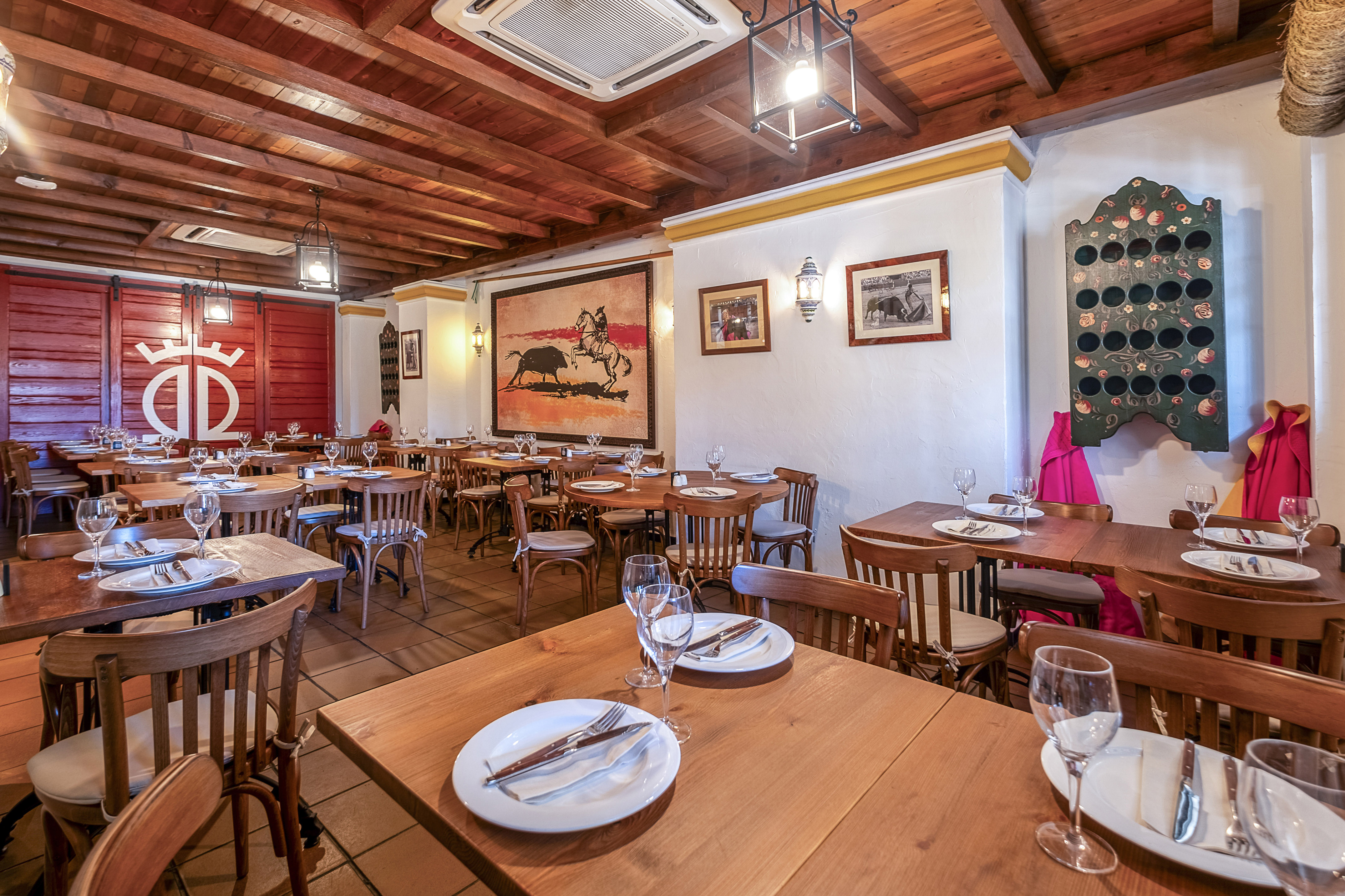 a room with tables and chairs