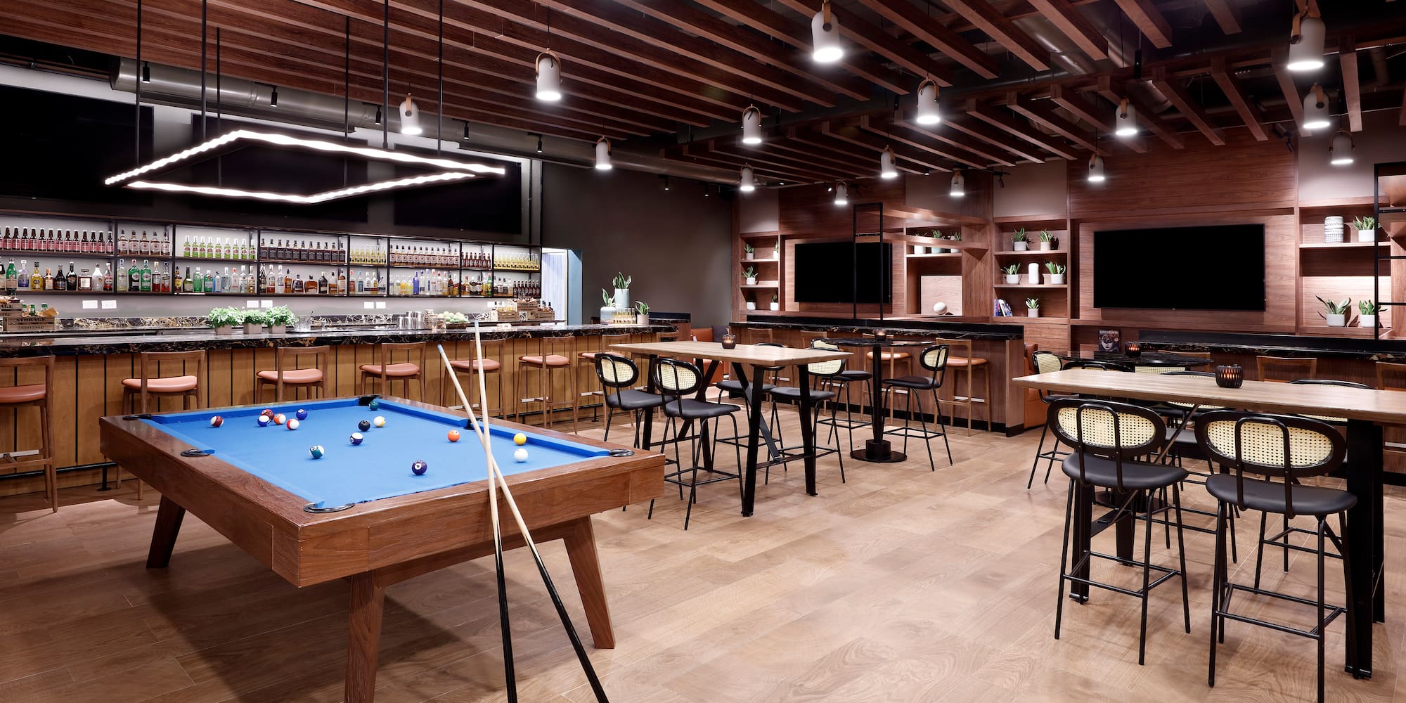 a pool table in a room