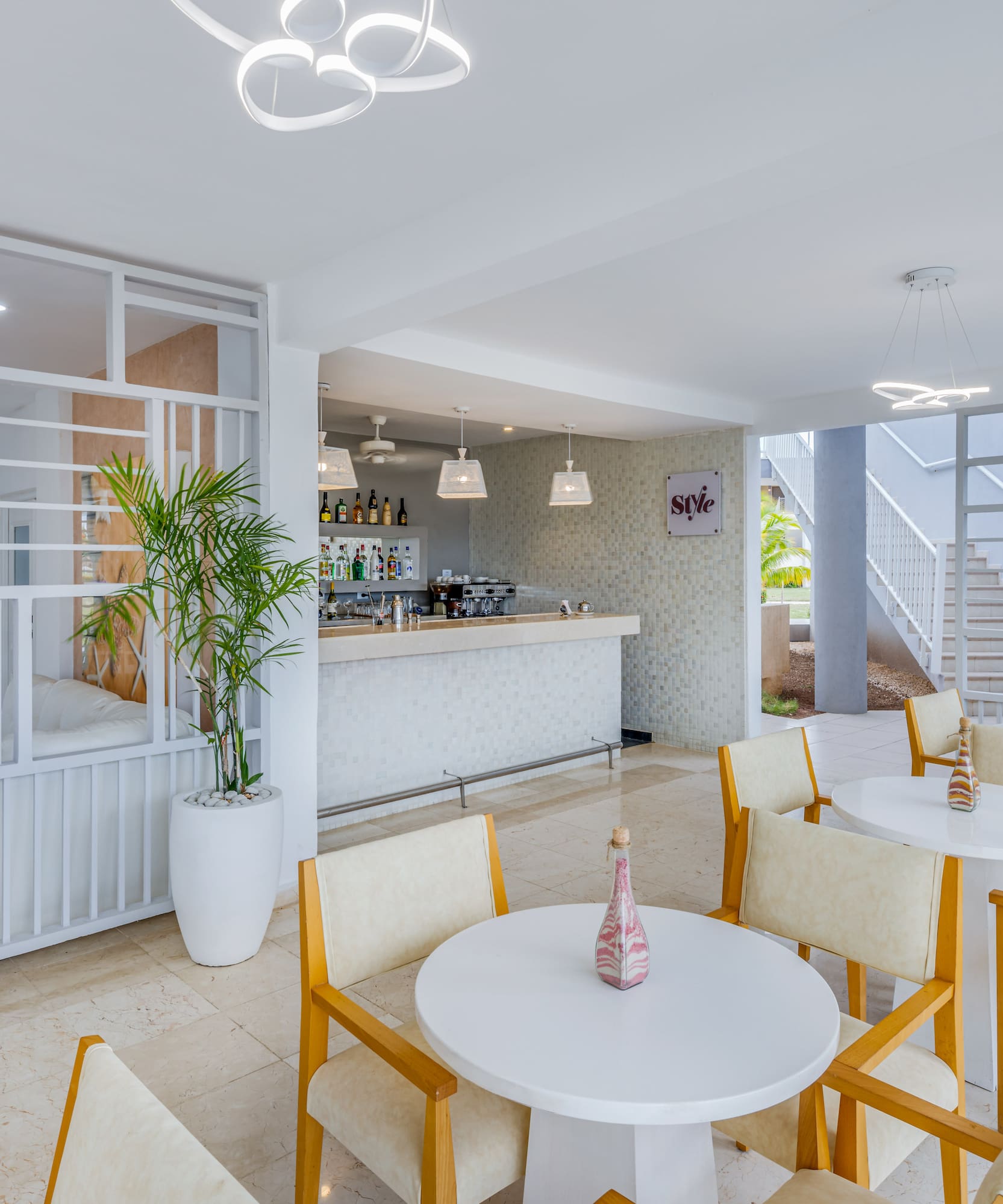 a room with tables and chairs