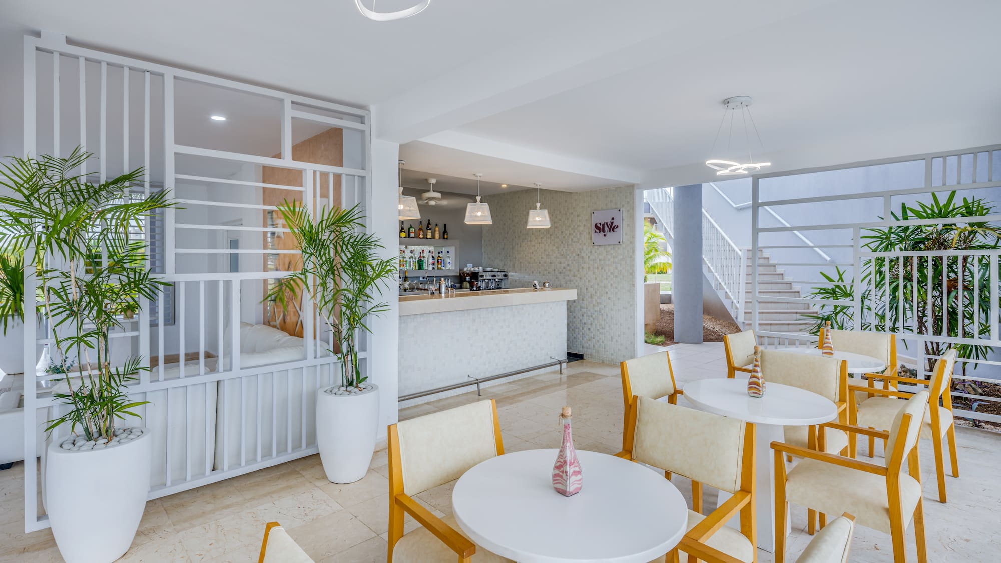 a room with tables and chairs