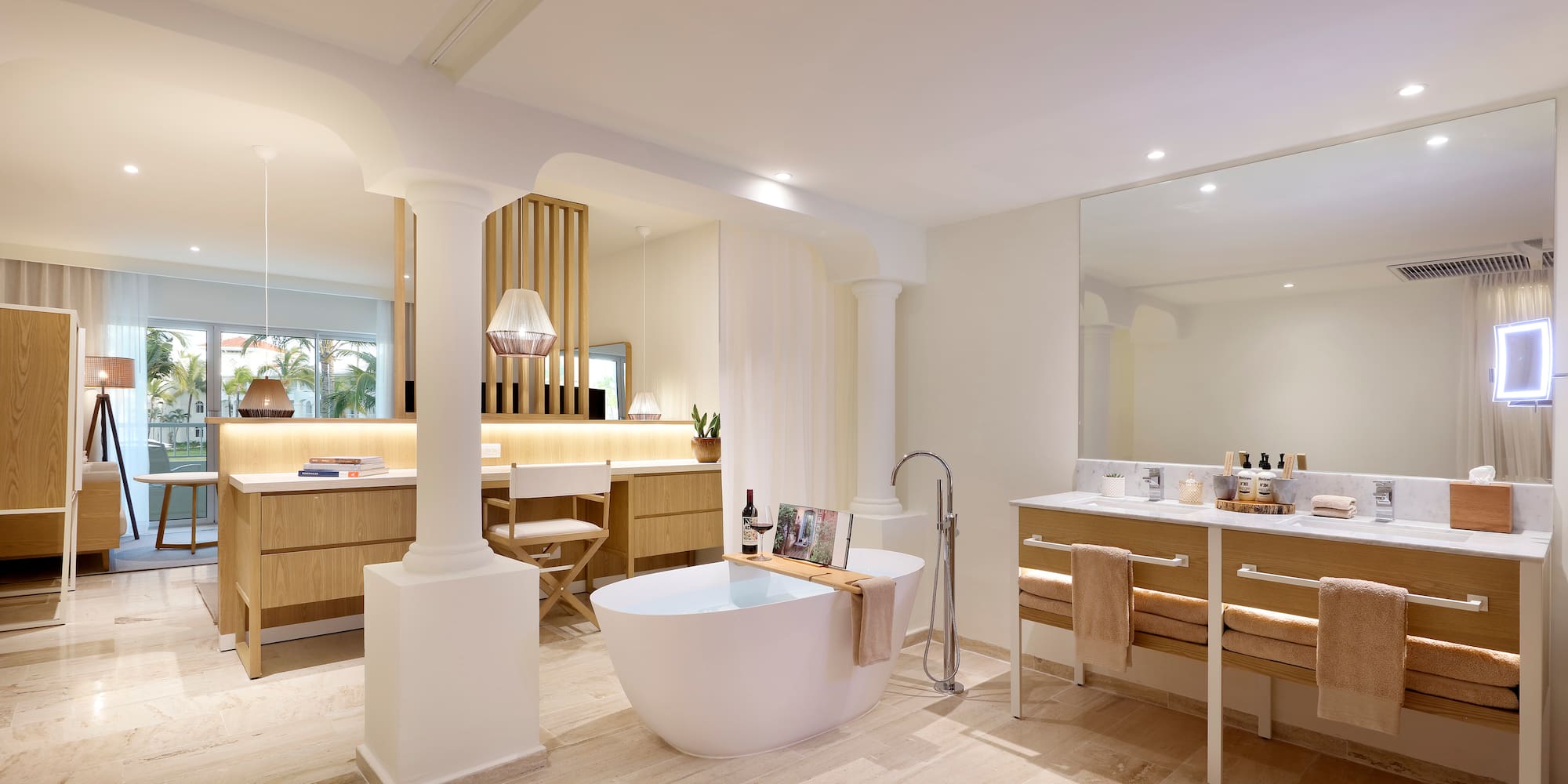 a bathroom with a tub and a sink