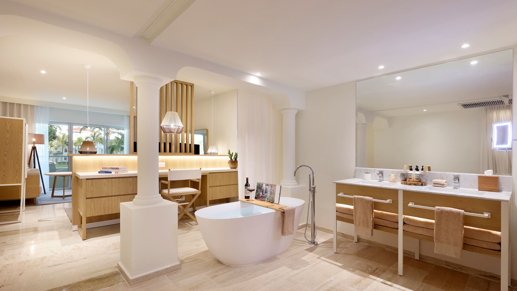 a bathroom with a tub and a sink