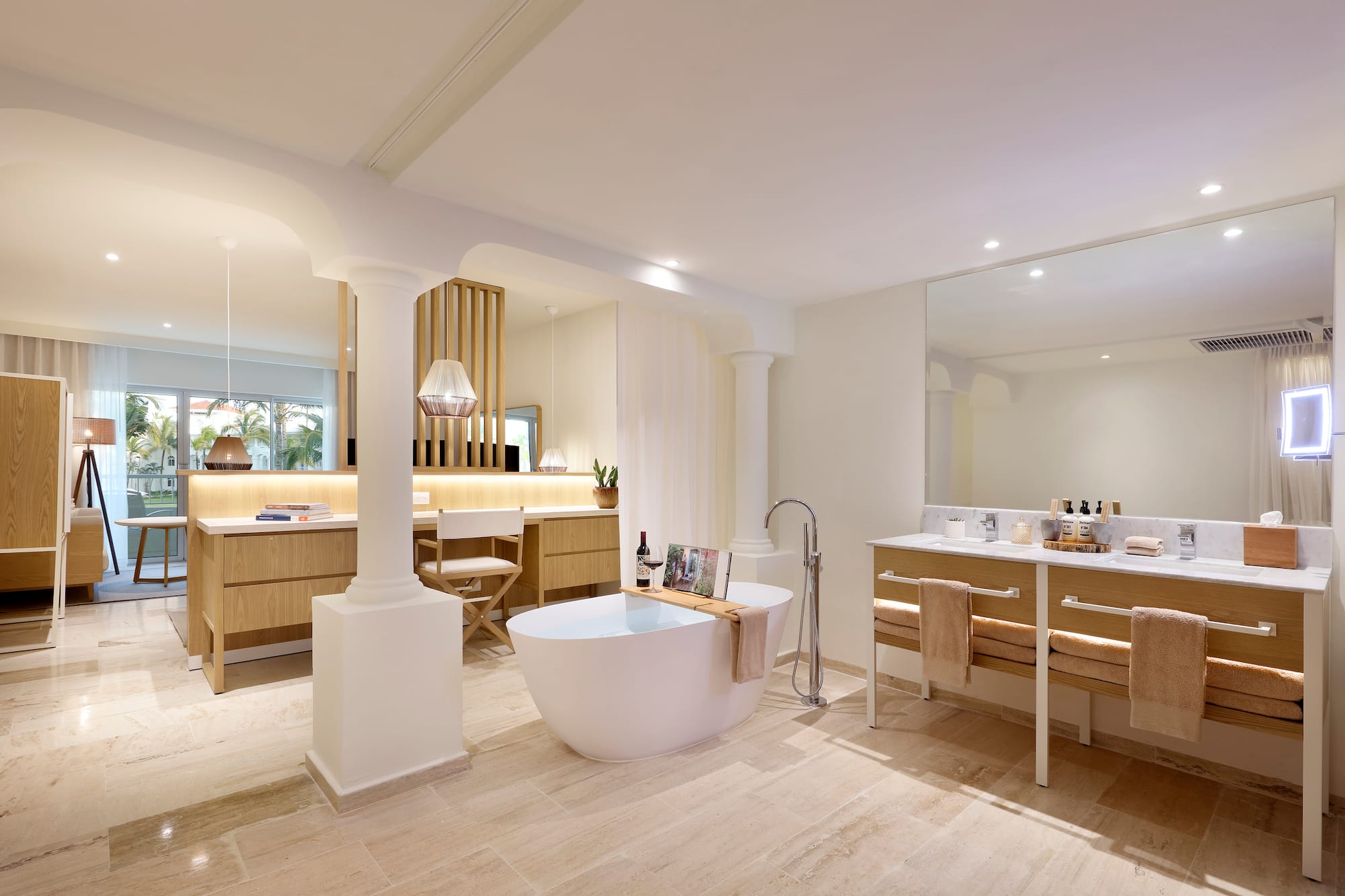 a bathroom with a tub and a sink