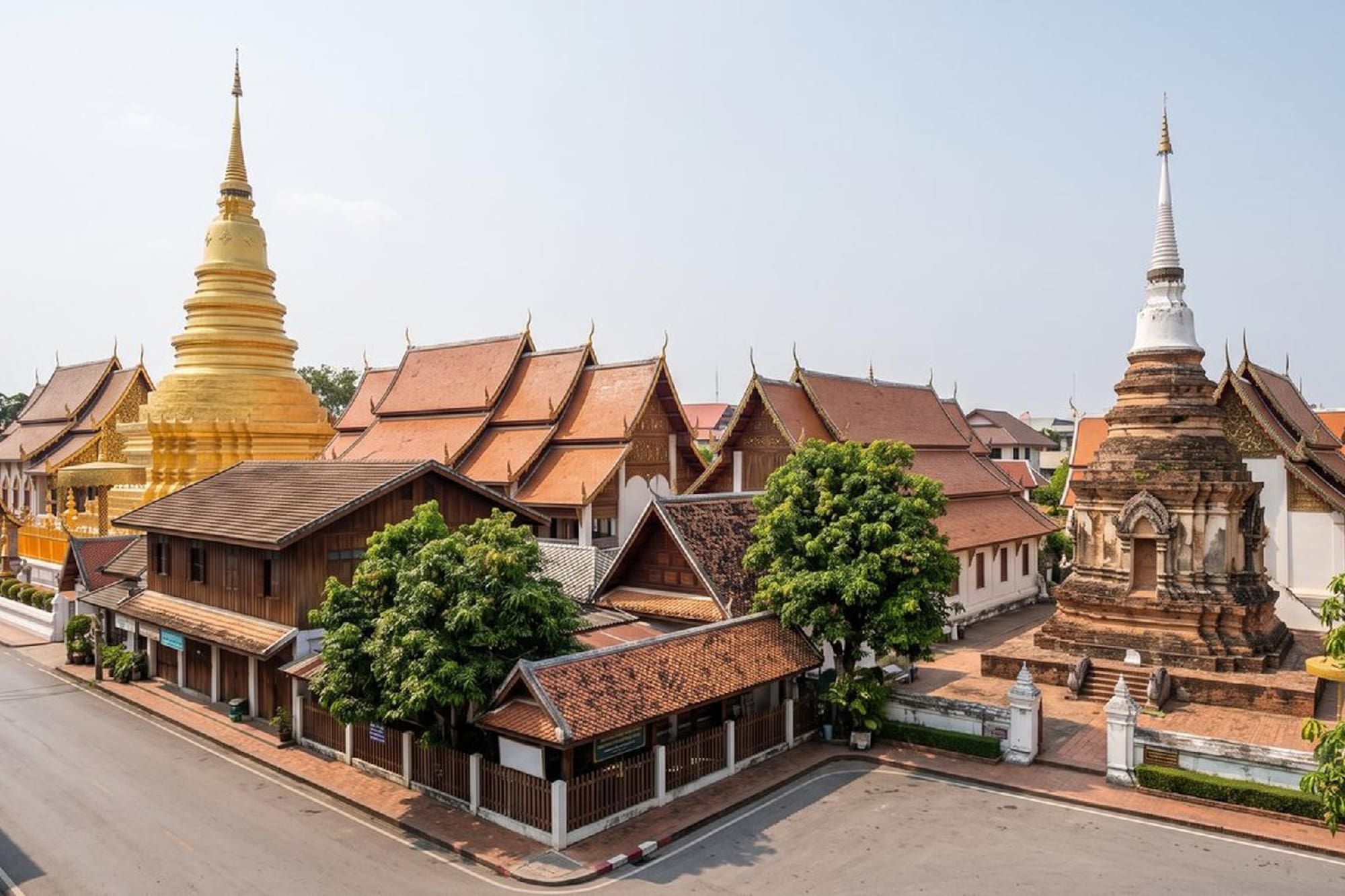 Golden stupa and temple complex, Wat Phra That Hariphunchai, Thailand.