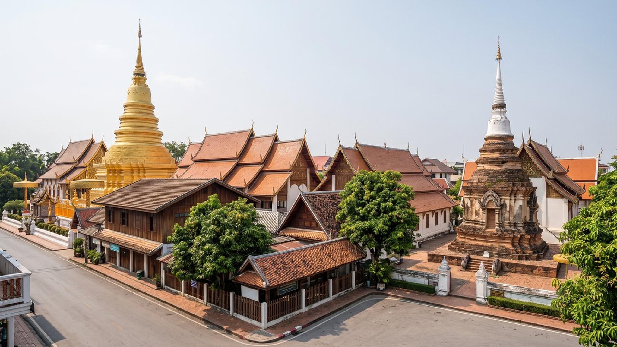 Golden stupa and temple complex, Wat Phra That Hariphunchai, Thailand.