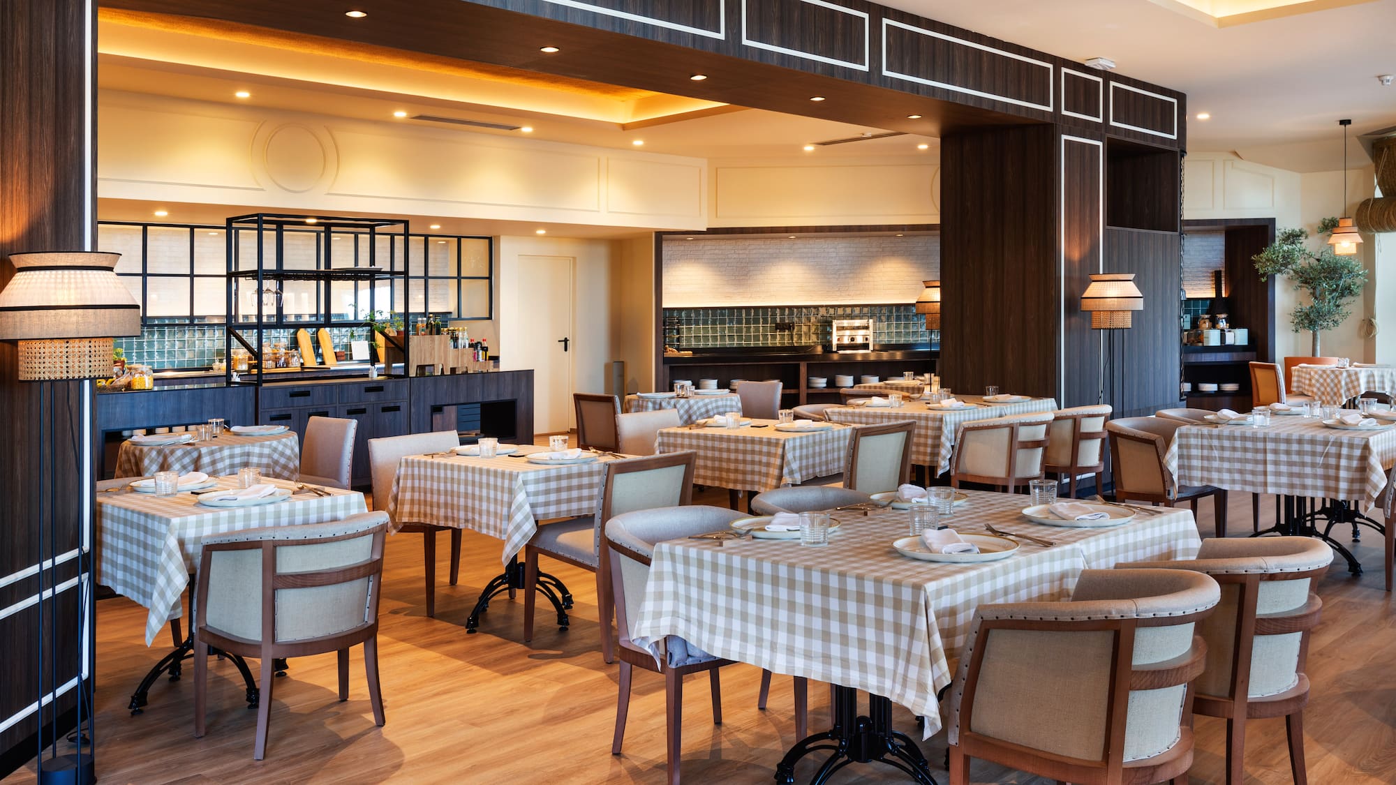 a restaurant with tables and chairs