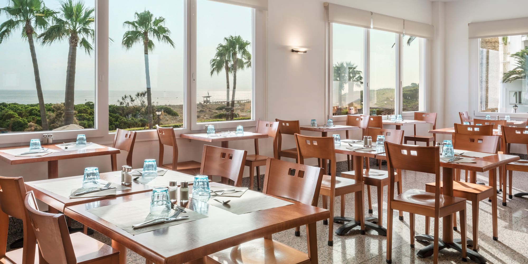 a room with tables and chairs