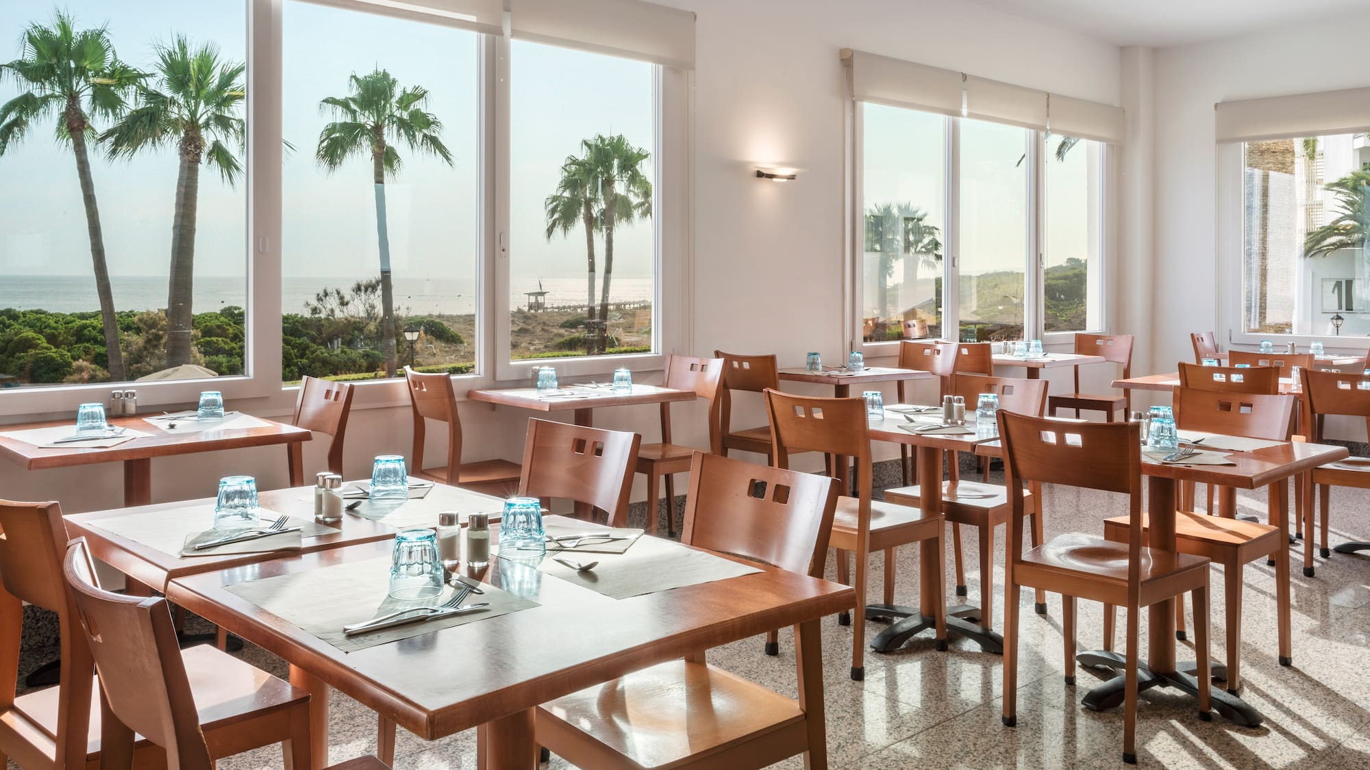 a room with tables and chairs